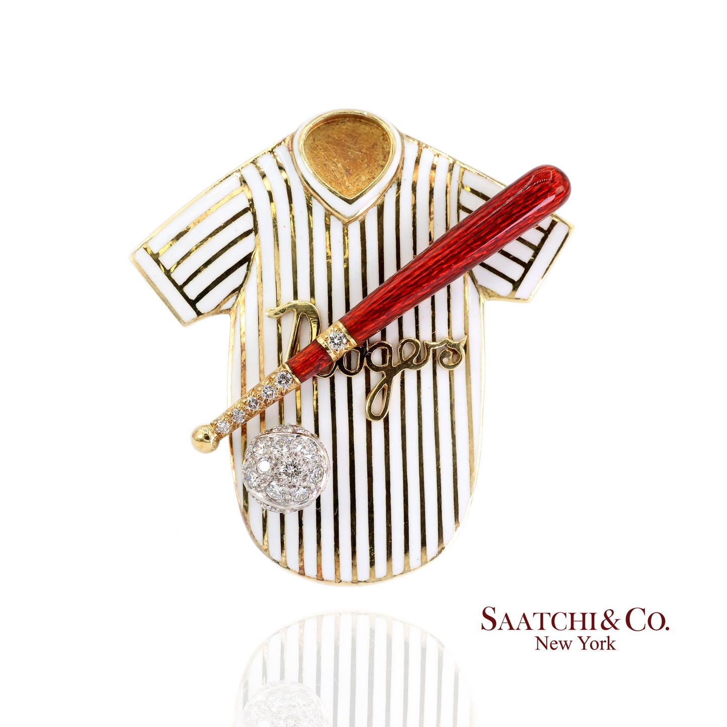 Dodgers Baseball Brooch Pin Pendant 18k Gold Diamond Enamel Sports