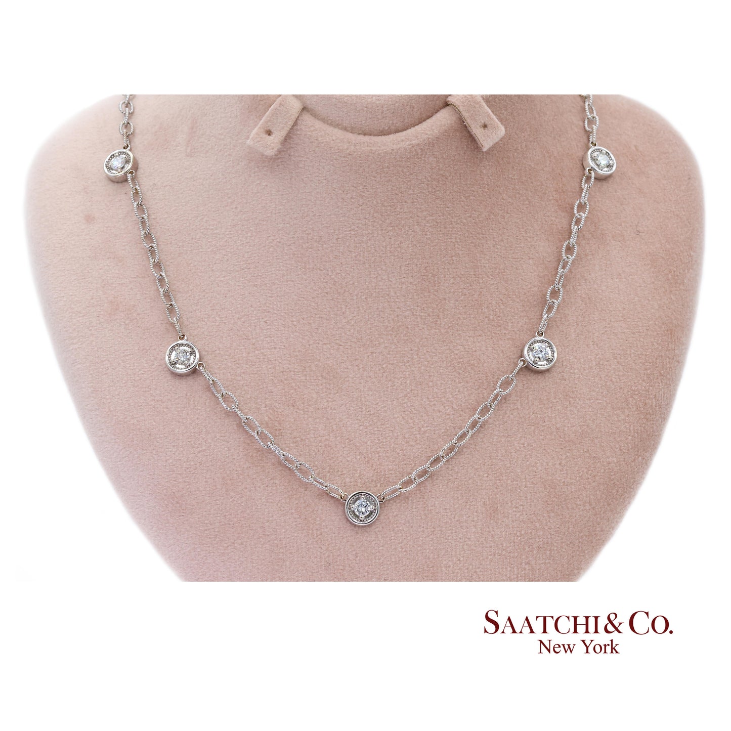 14k Diamond Station Necklace Womens 18in White Gold Minimalist Dainty Chic