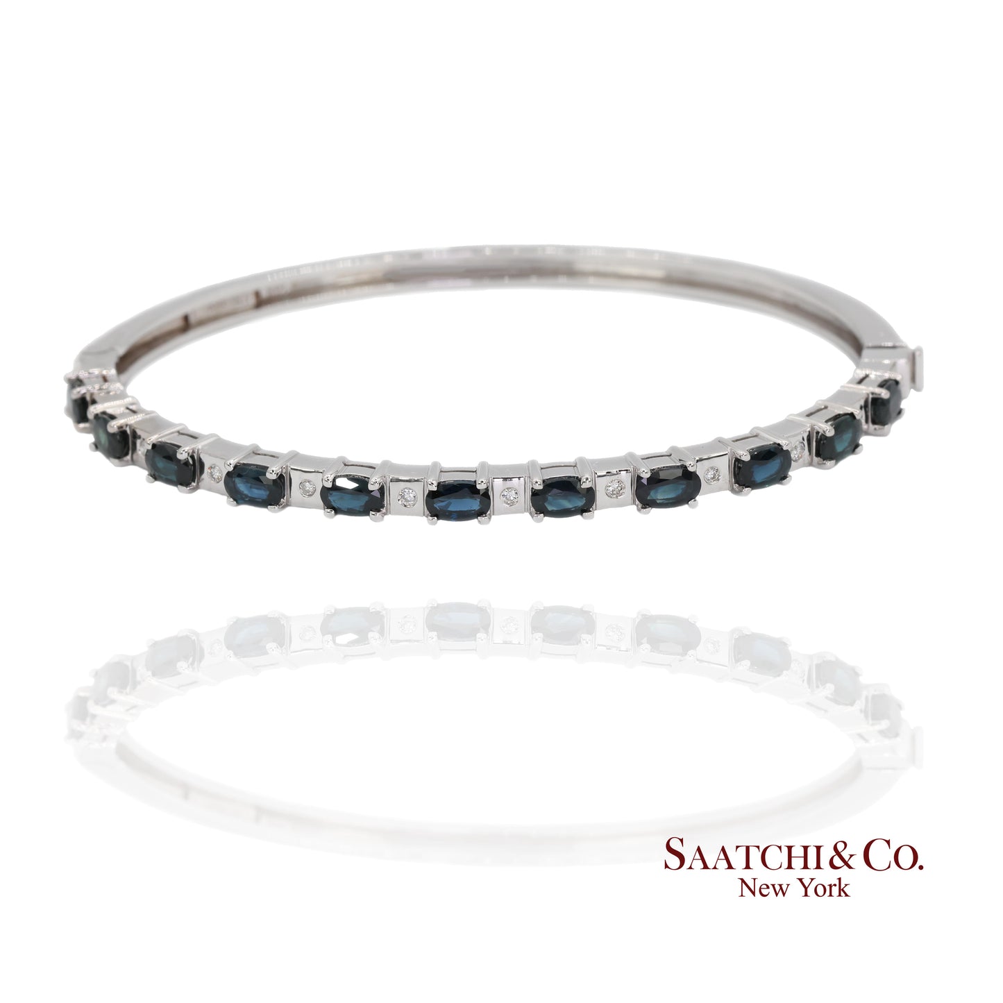 14k white gold Natural sapphire Natural Diamond Bracelet Bangle