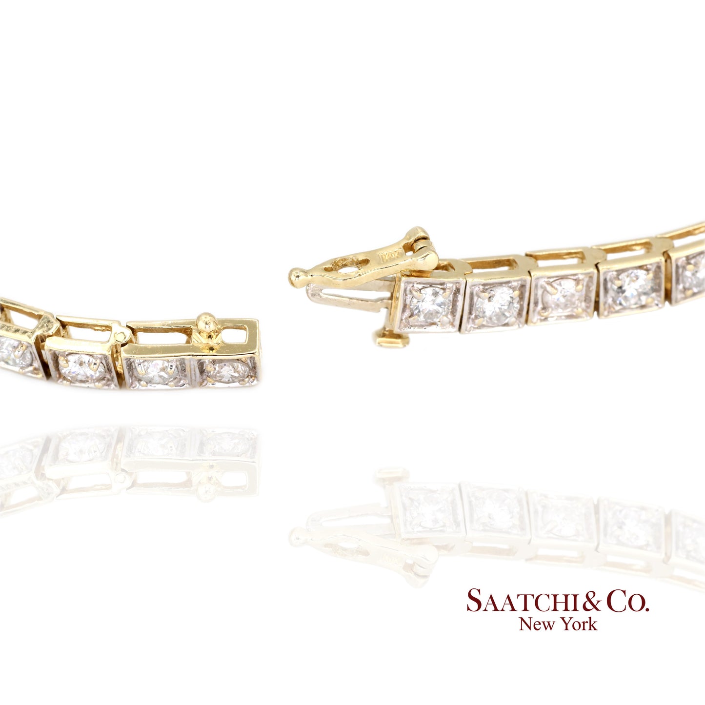14k (585) Two Tone Yellow White Gold And Natural Diamond Tennis Bracelet 7 inch