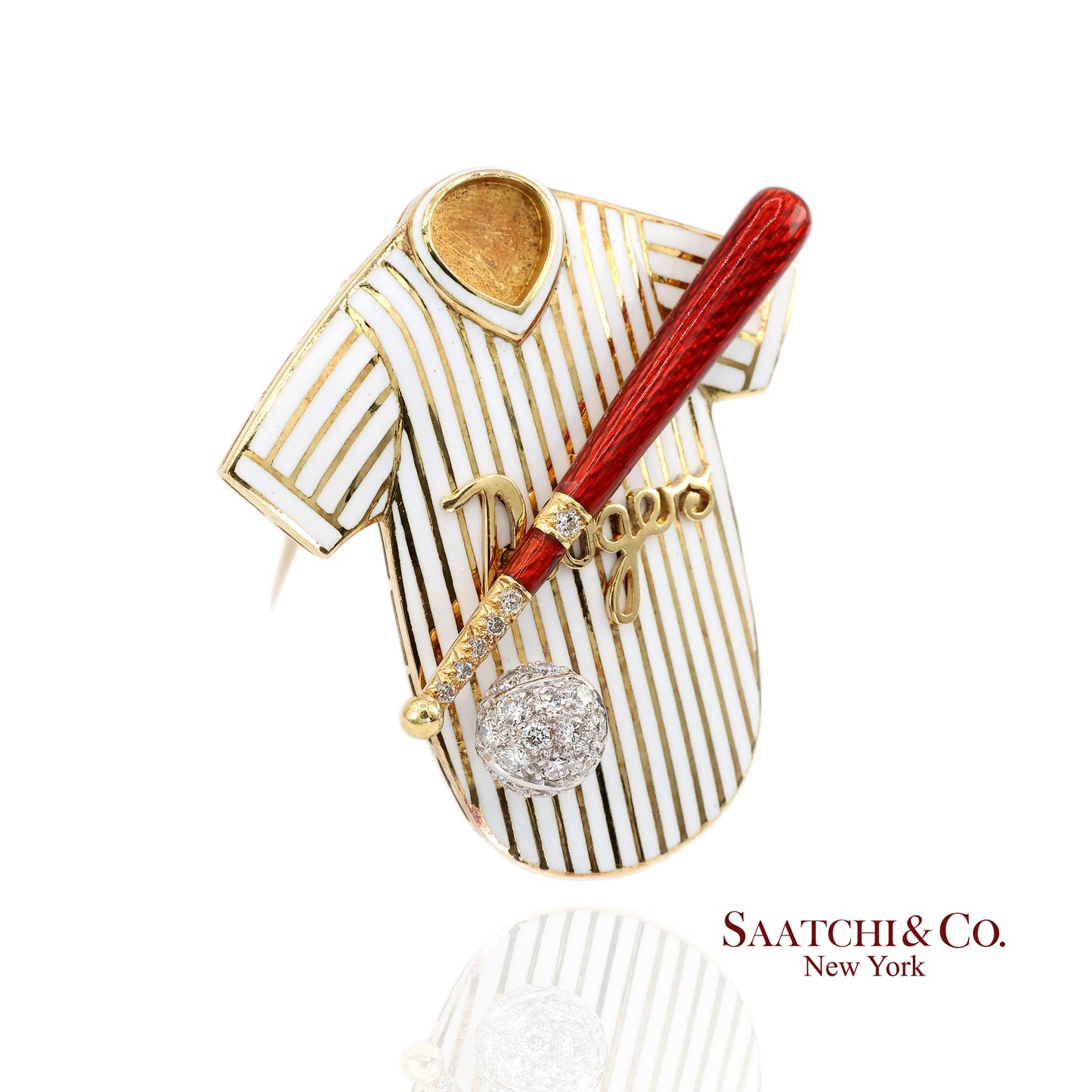 Dodgers Baseball Brooch Pin Pendant 18k Gold Diamond Enamel Sports