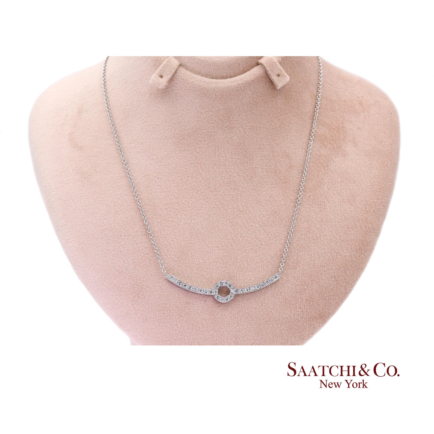 18k Diamond Pendant Necklace Womens 16in White Gold Dainty Pavé Modern