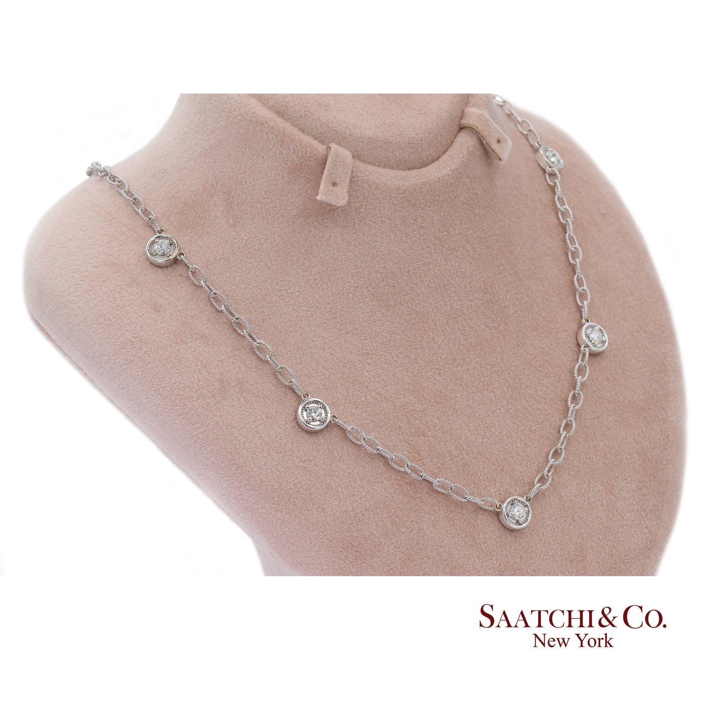 14k Diamond Station Necklace Womens 18in White Gold Minimalist Dainty Chic
