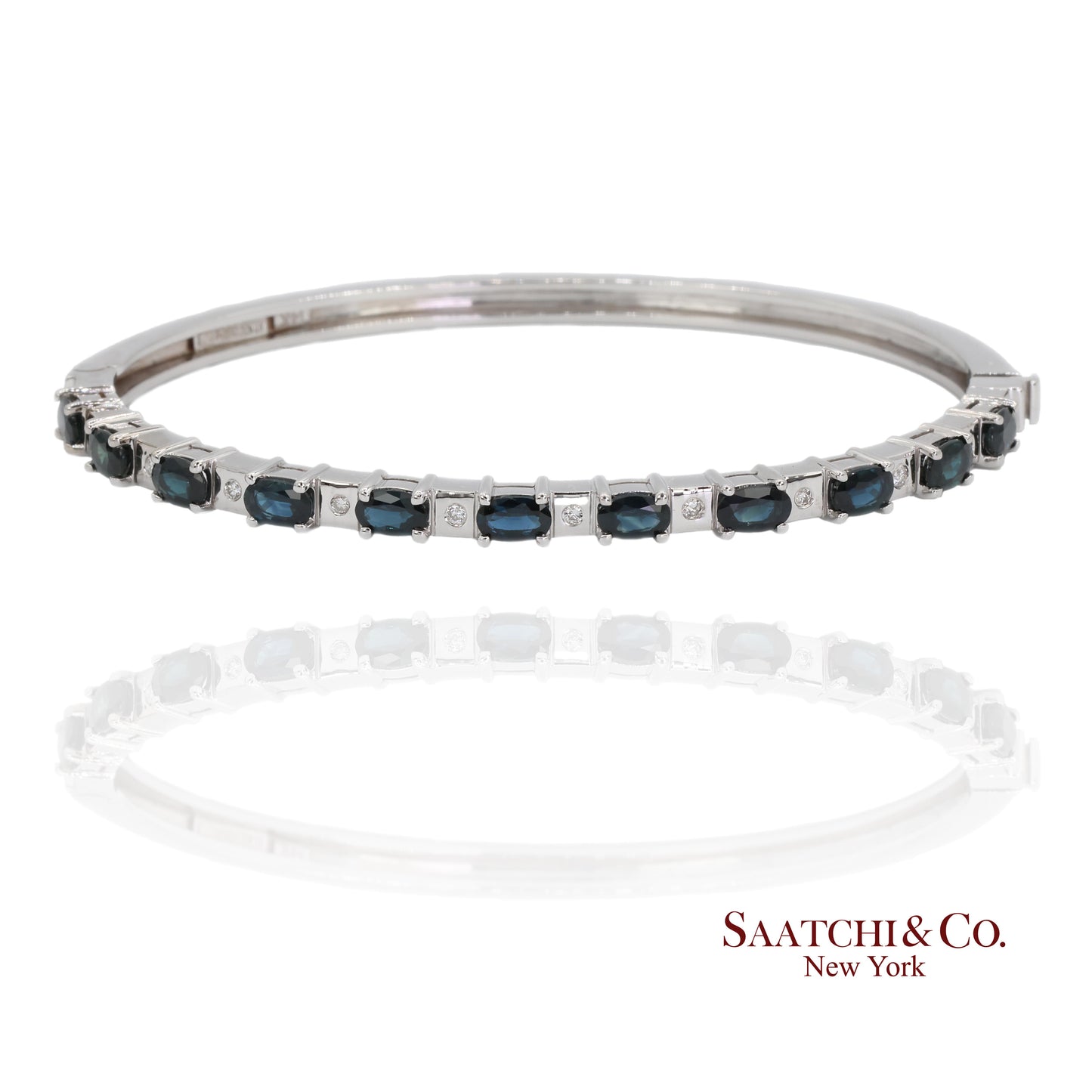 14k white gold Natural sapphire Natural Diamond Bracelet Bangle