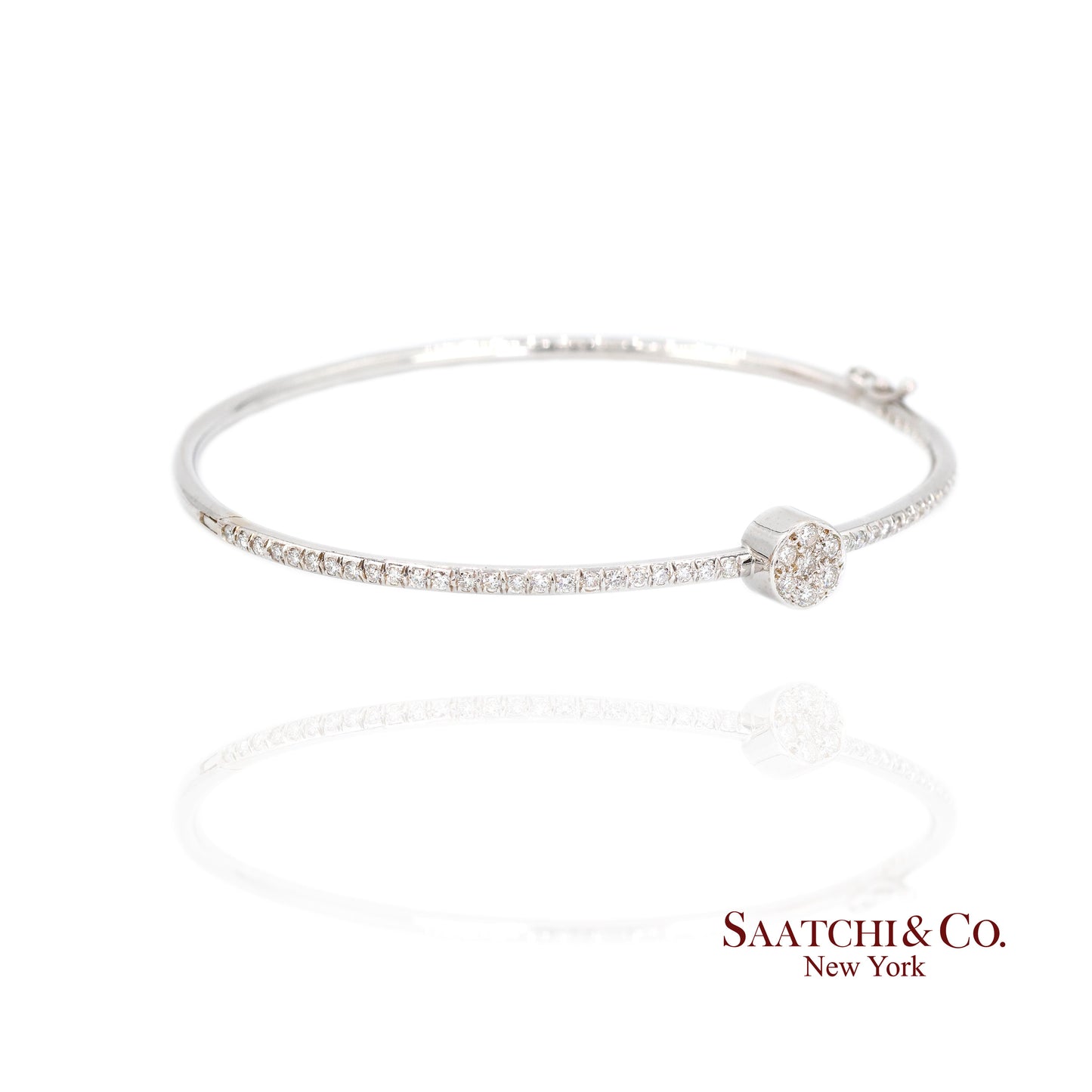 18k Diamond Bangle Bracelet Womens White Gold VS Pave Modern Fine Jewelry