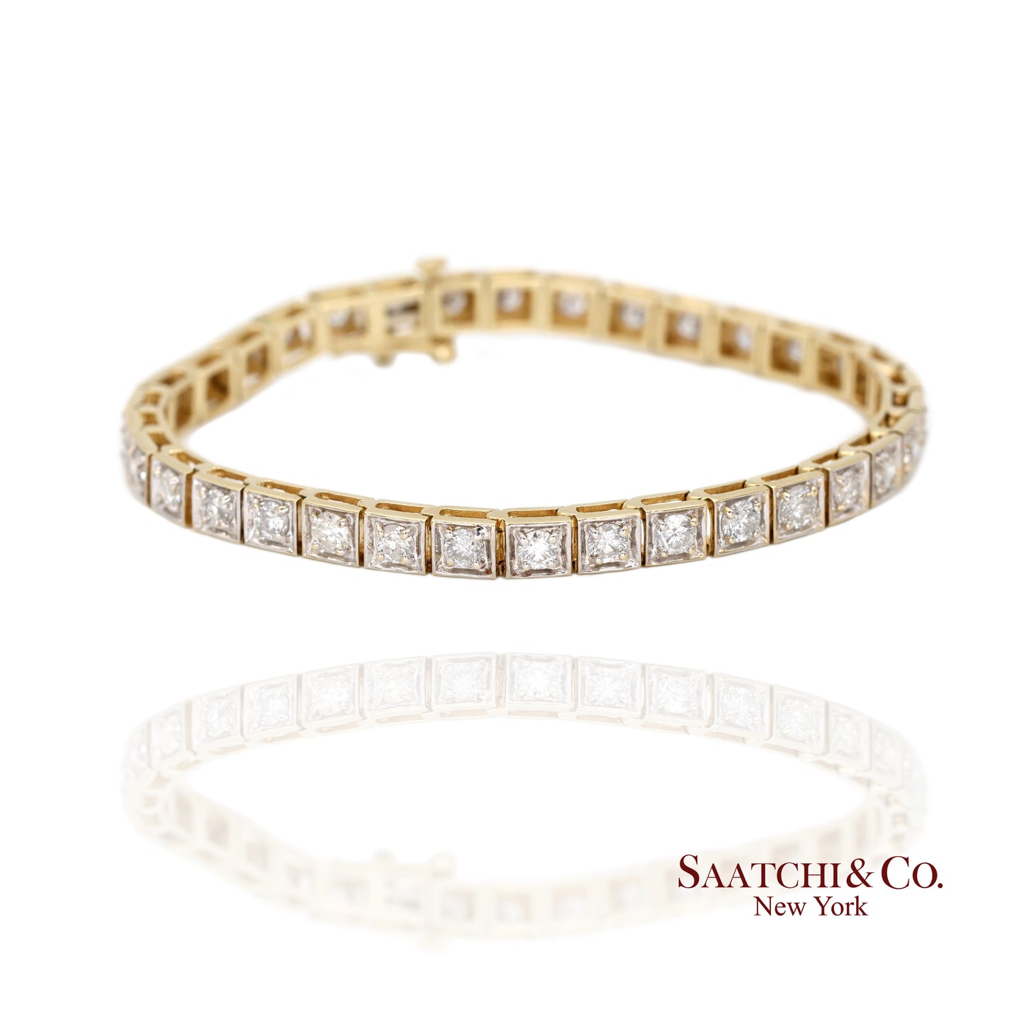 14k (585) Two Tone Yellow White Gold And Natural Diamond Tennis Bracelet 7 inch