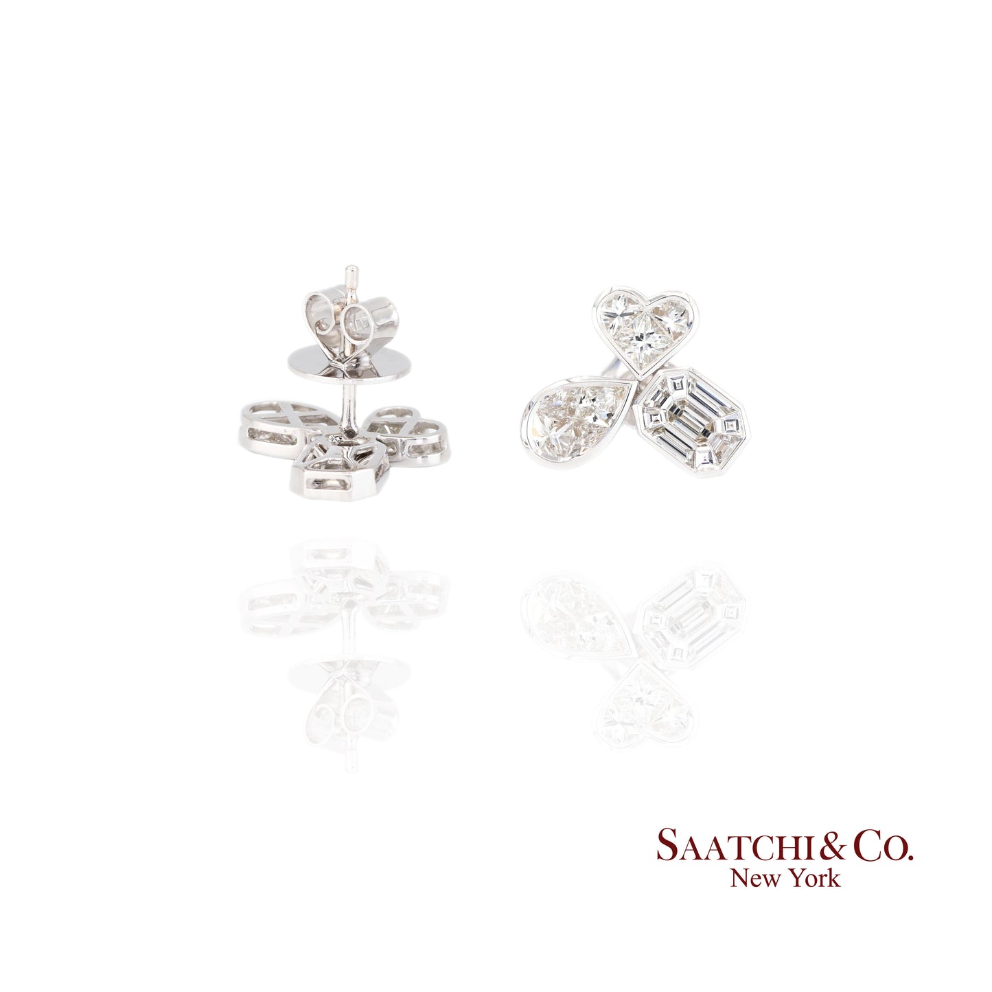 18K white gold Pie cut Pear and Emerald shape natural diamond Earring