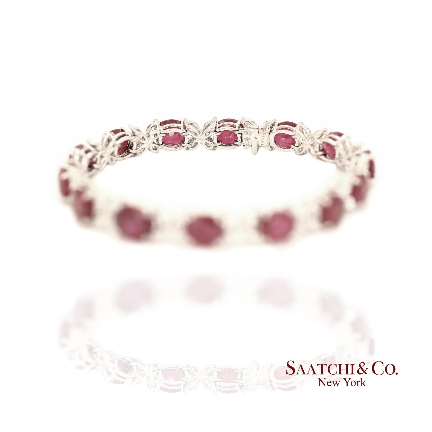 18K (750) White Gold Natural Burmese Ruby and Diamond Bracelet