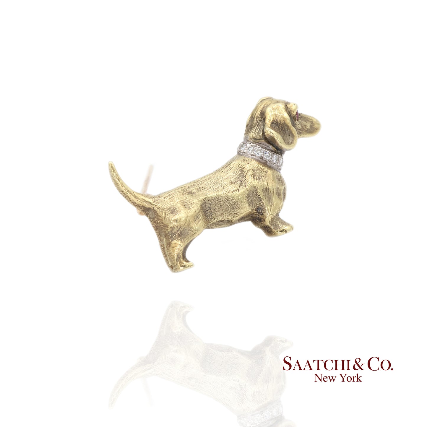 14k (585) Yellow Gold Natural Diamond Dachshund Brooch / Pin