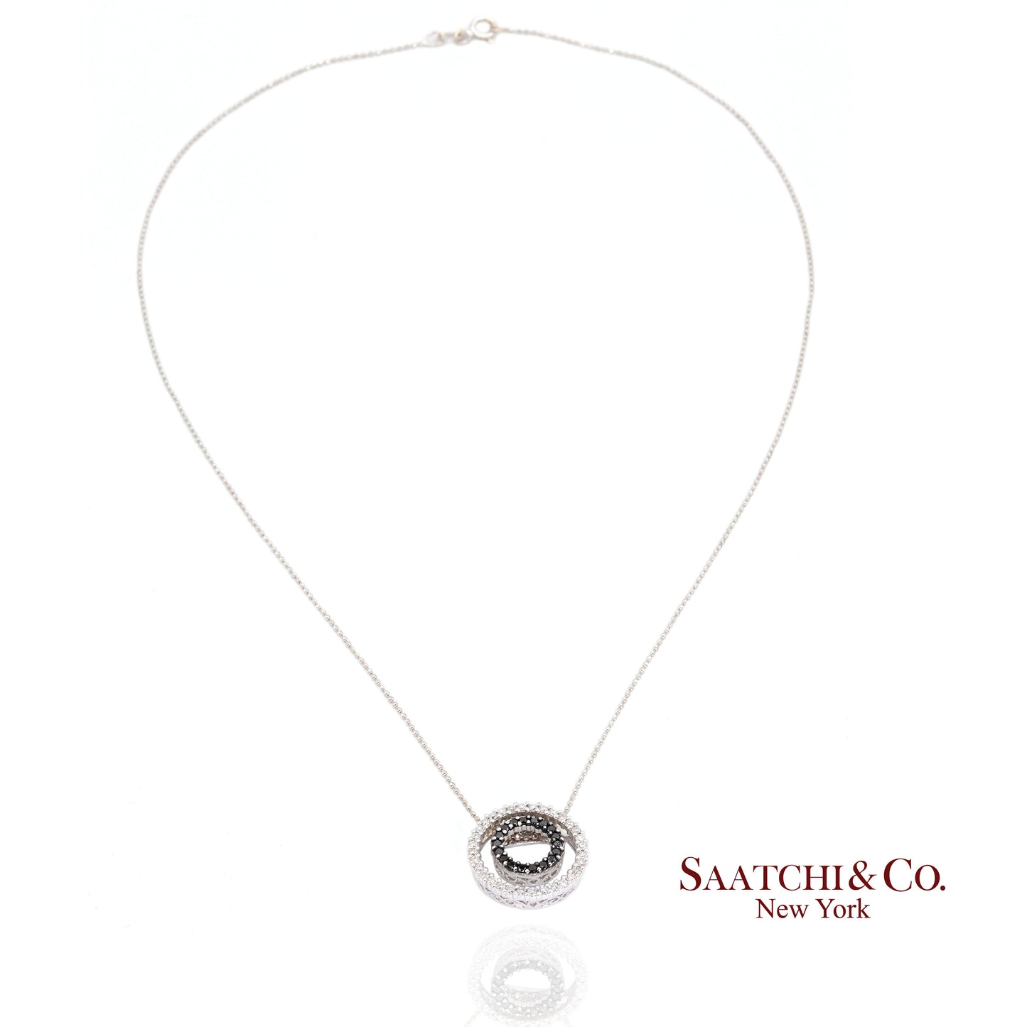14K (585) White Gold Natural Black & White Diamond Pendant With Chain