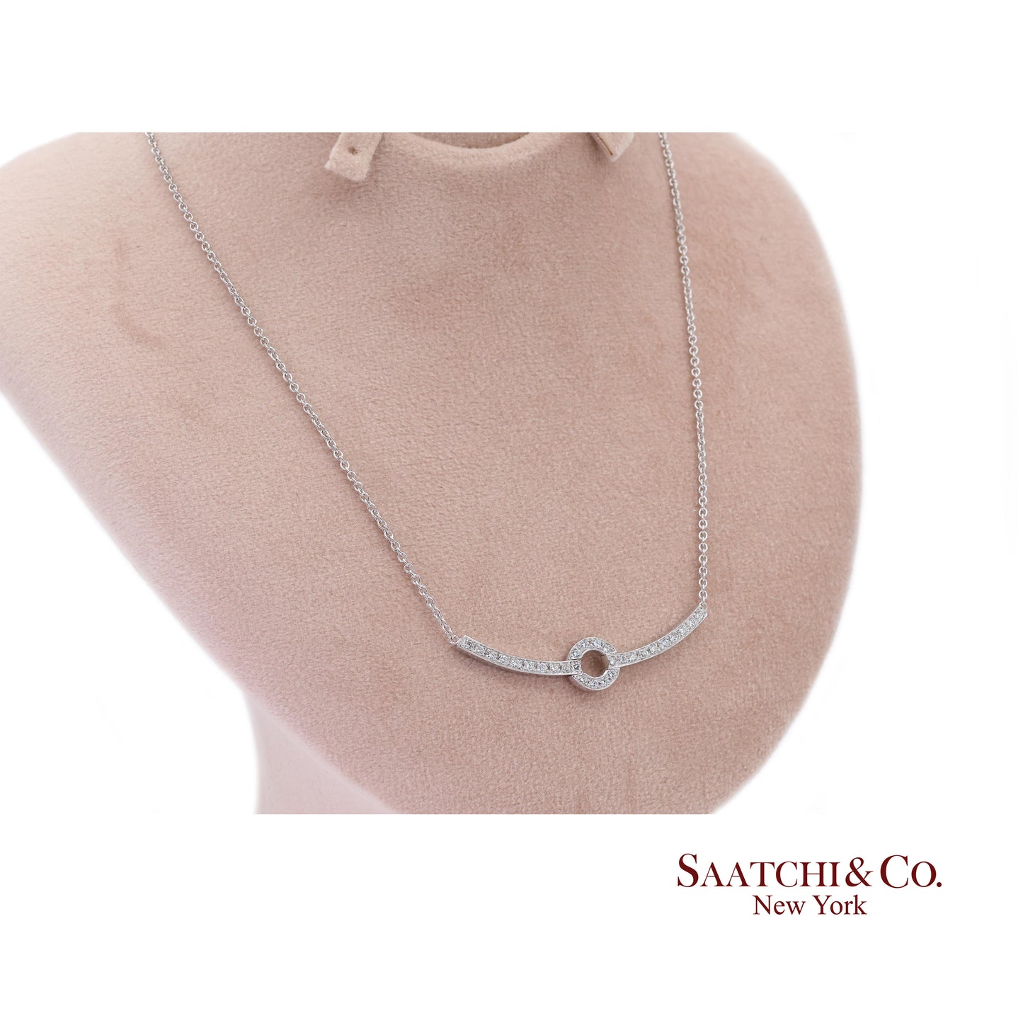 18k Diamond Pendant Necklace Womens 16in White Gold Dainty Pavé Modern