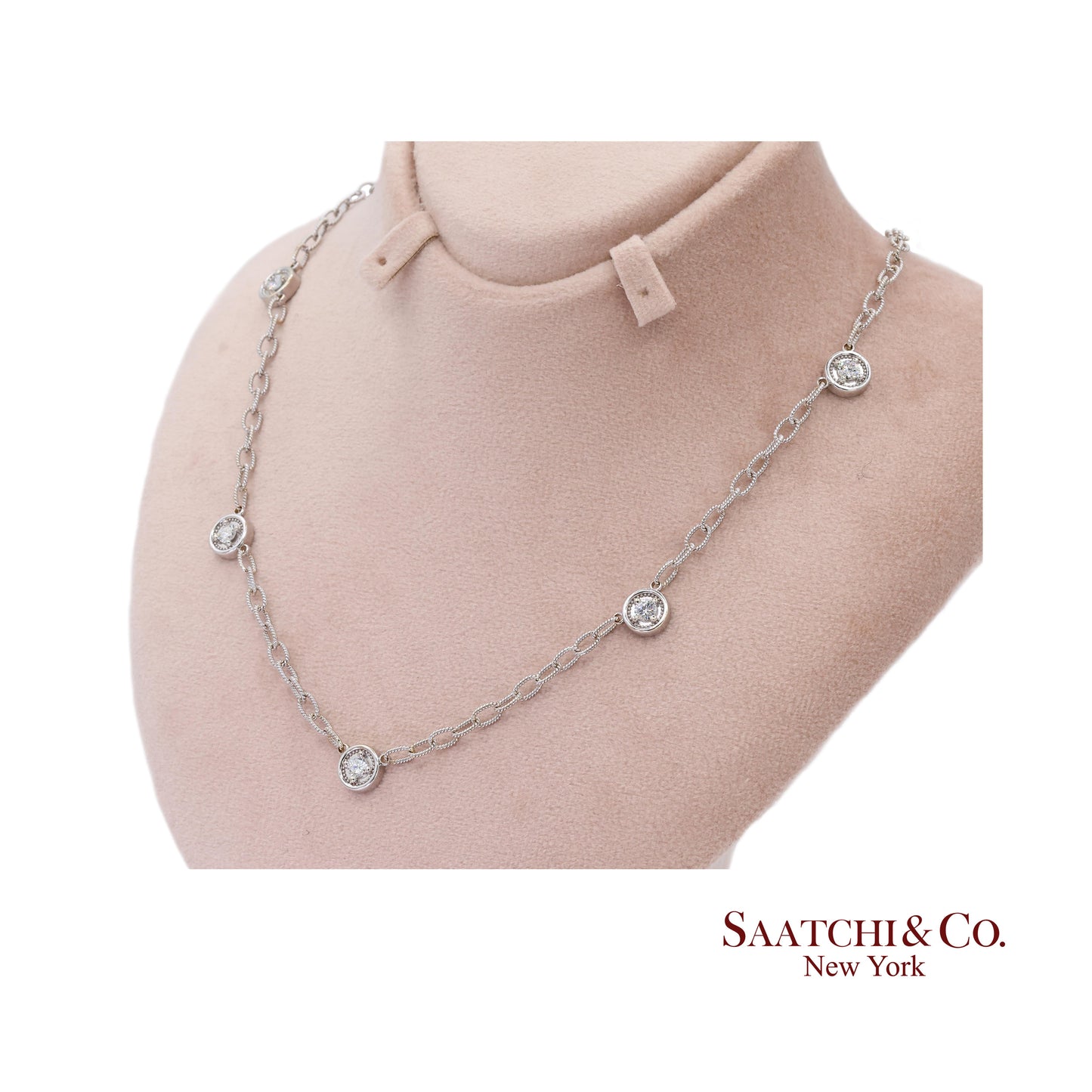 14k Diamond Station Necklace Womens 18in White Gold Minimalist Dainty Chic