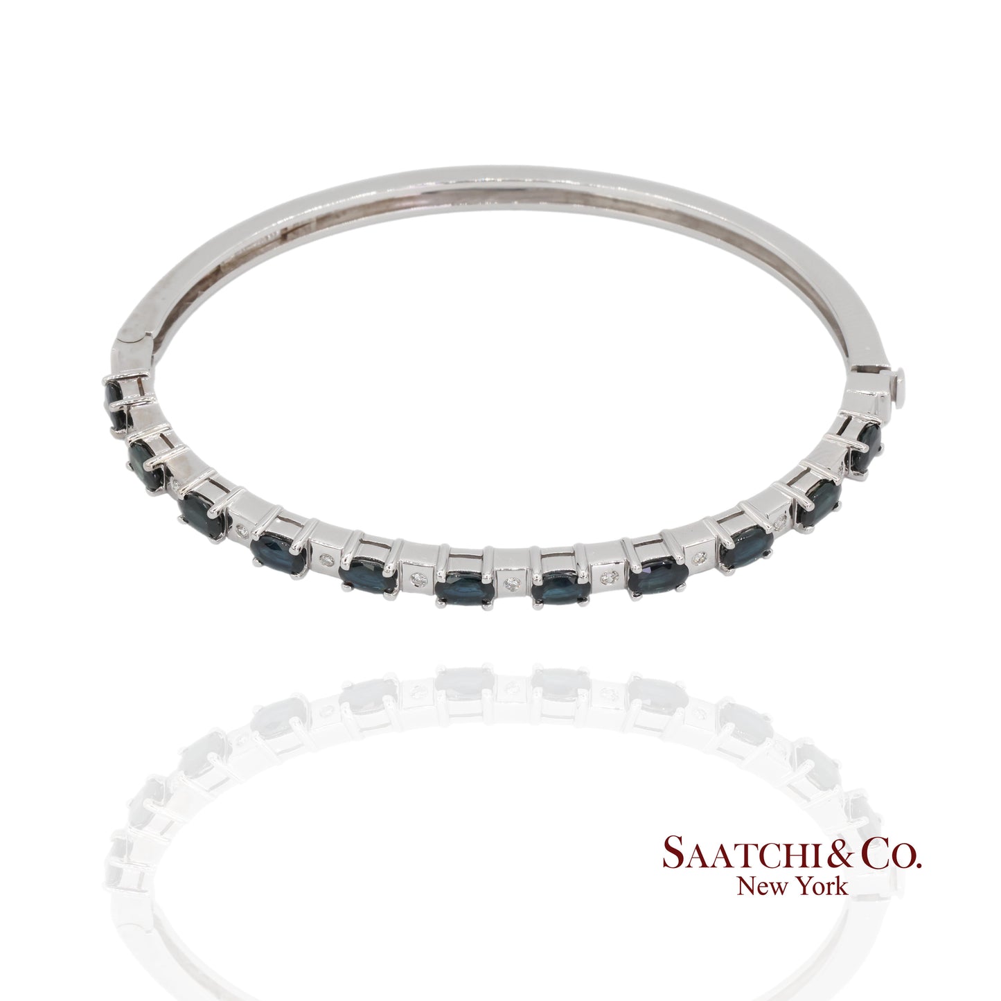 14k white gold Natural sapphire Natural Diamond Bracelet Bangle