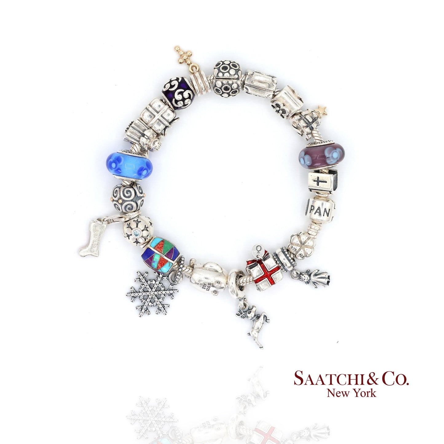 Pandora Charm Bracelet 925 Sterling Silver Womens 8in Vintage Authentic Lot