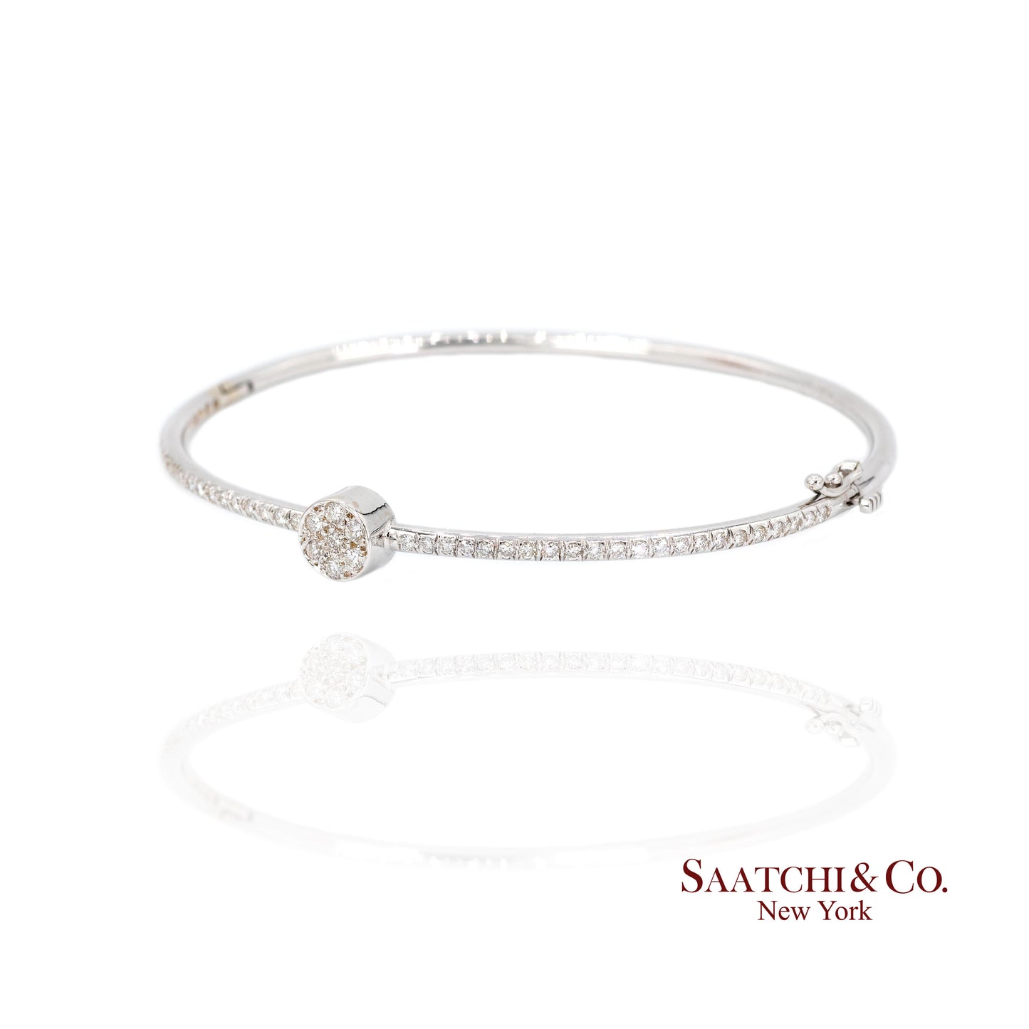 18k Diamond Bangle Bracelet Womens White Gold VS Pave Modern Fine Jewelry