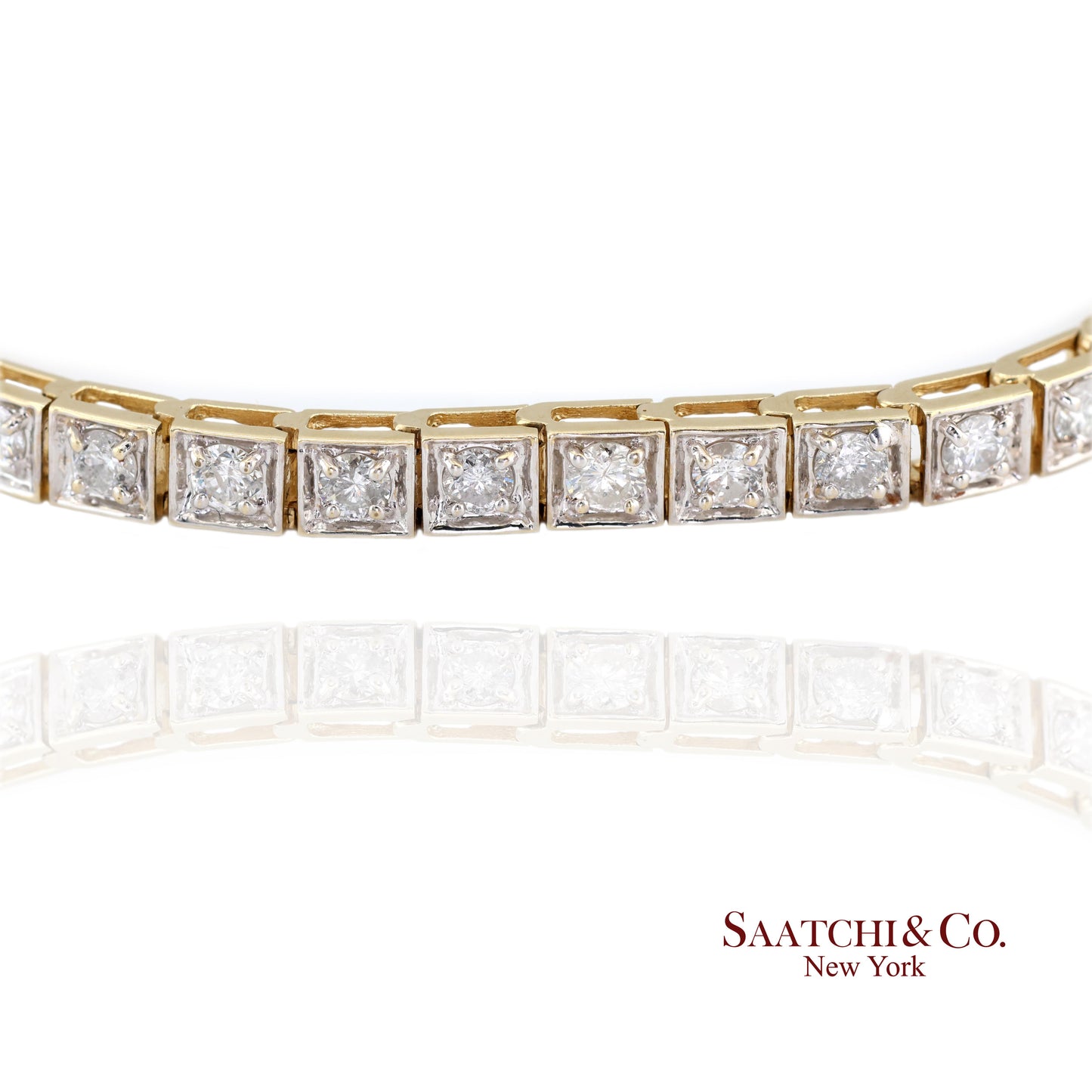 14k (585) Two Tone Yellow White Gold And Natural Diamond Tennis Bracelet 7 inch