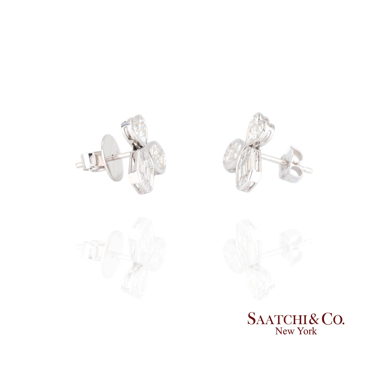 18K white gold Pie cut Pear and Emerald shape natural diamond Earring