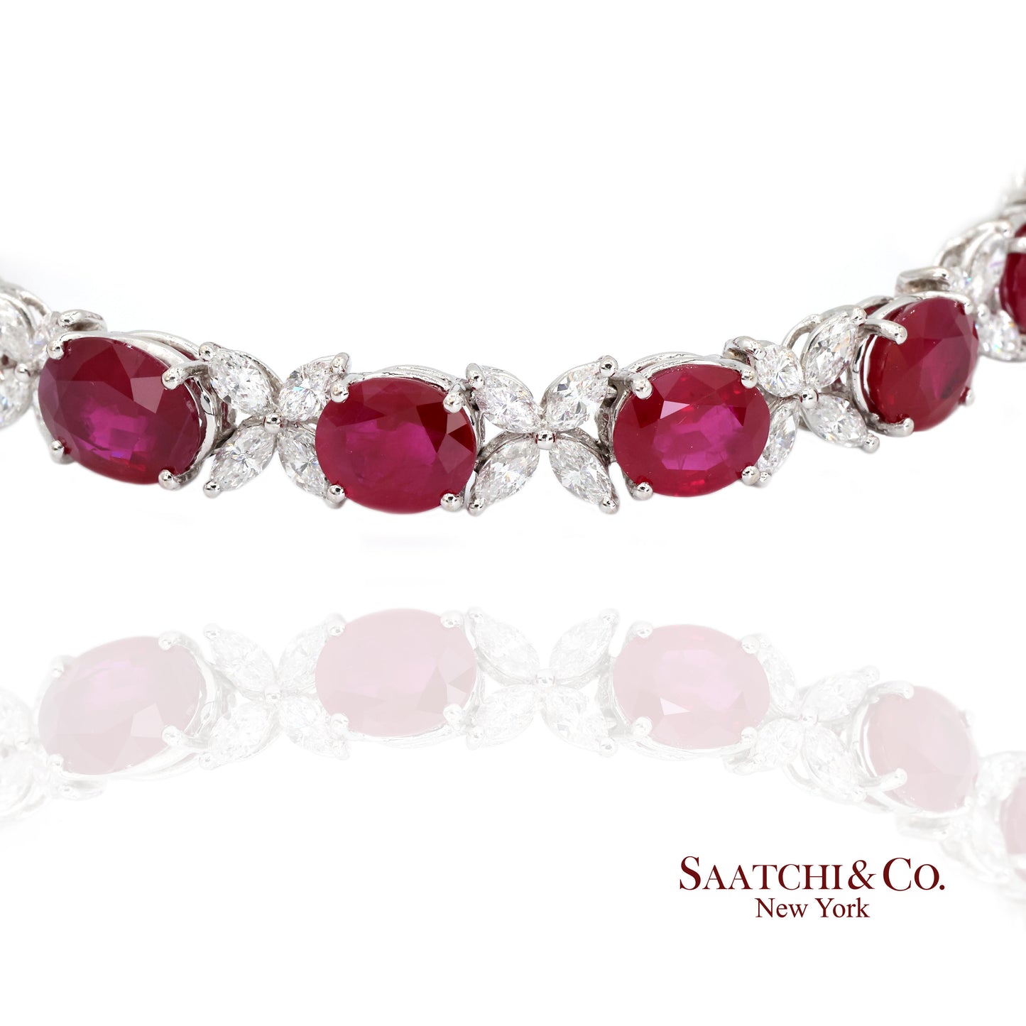 18K (750) White Gold Natural Burmese Ruby and Diamond Bracelet
