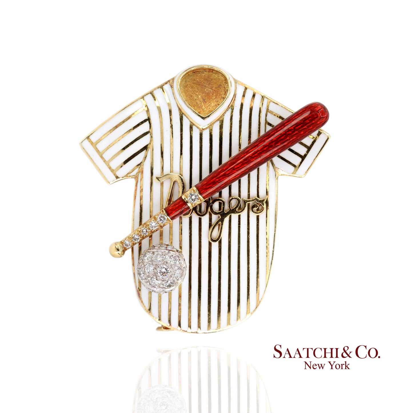 Dodgers Baseball Brooch Pin Pendant 18k Gold Diamond Enamel Sports