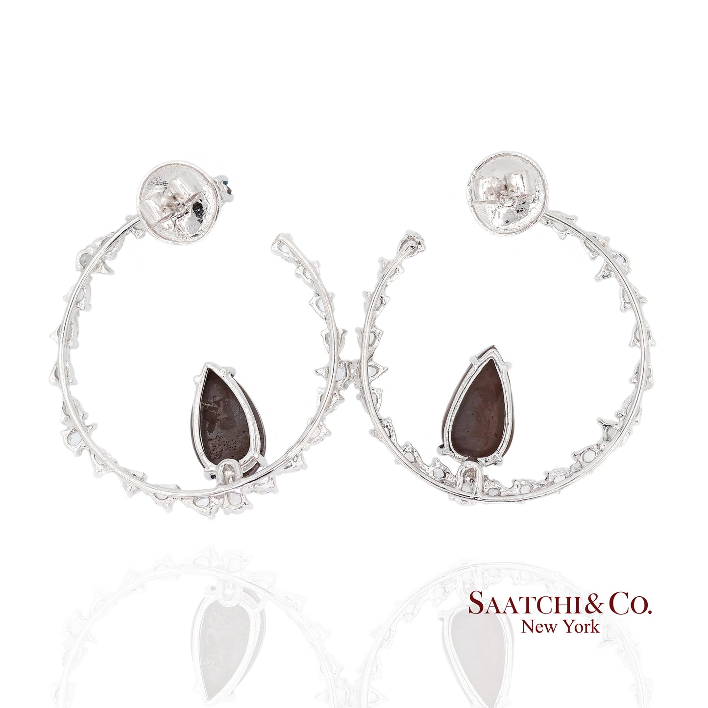 18K (750) White Gold Natural Diamond and Natural Opal Earring