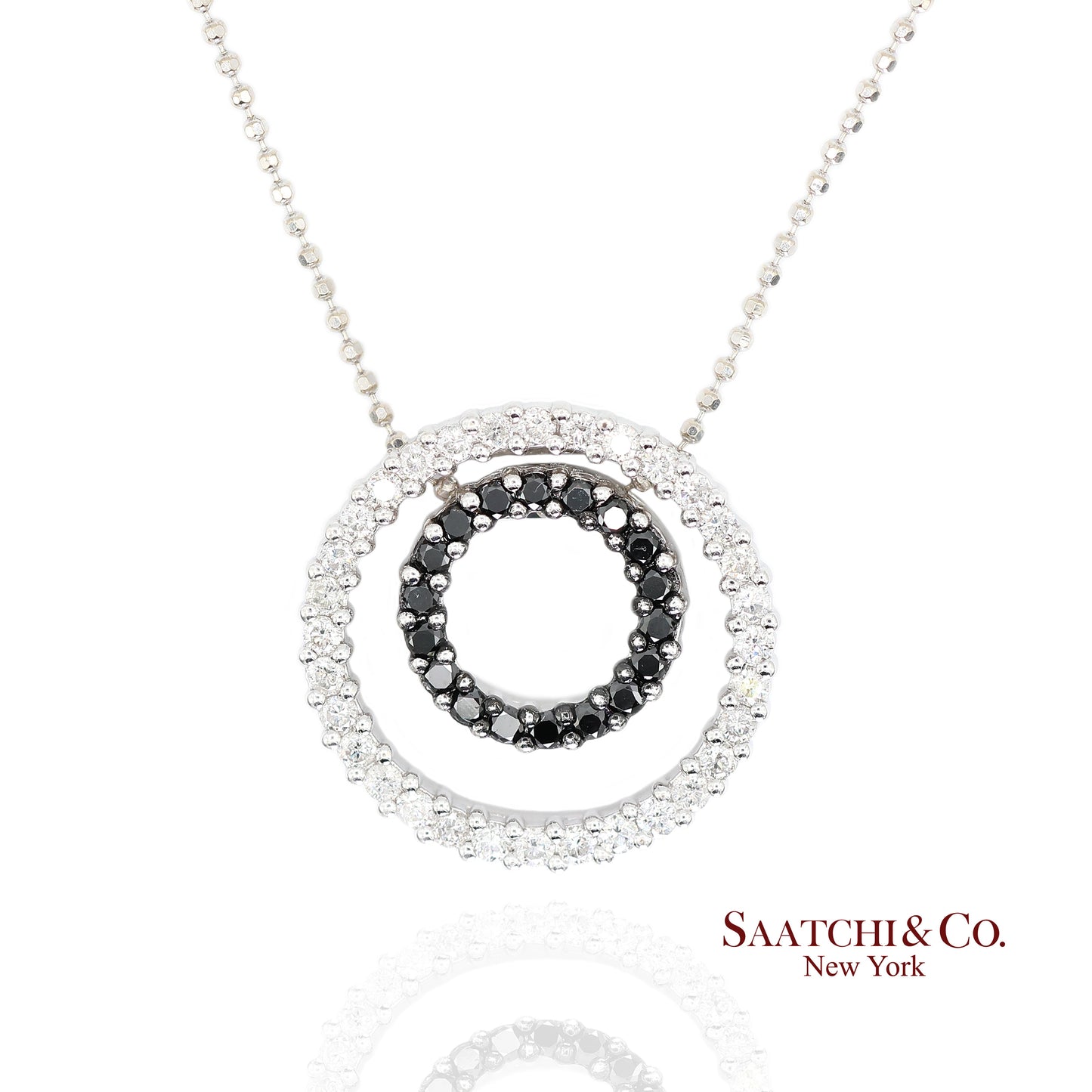14K (585) White Gold Natural Black & White Diamond Pendant With Chain