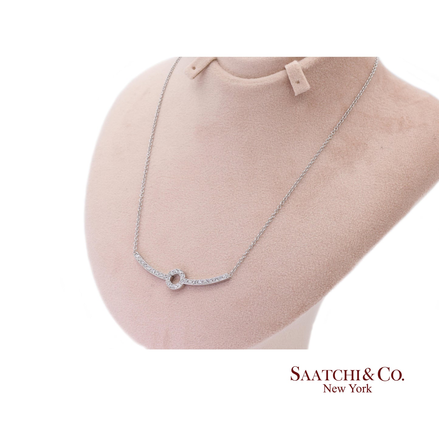 18k Diamond Pendant Necklace Womens 16in White Gold Dainty Pavé Modern