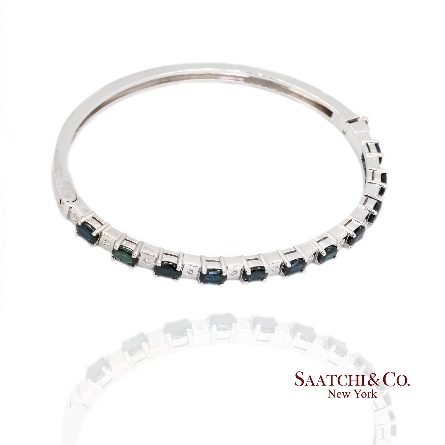 14k white gold Natural sapphire Natural Diamond Bracelet Bangle