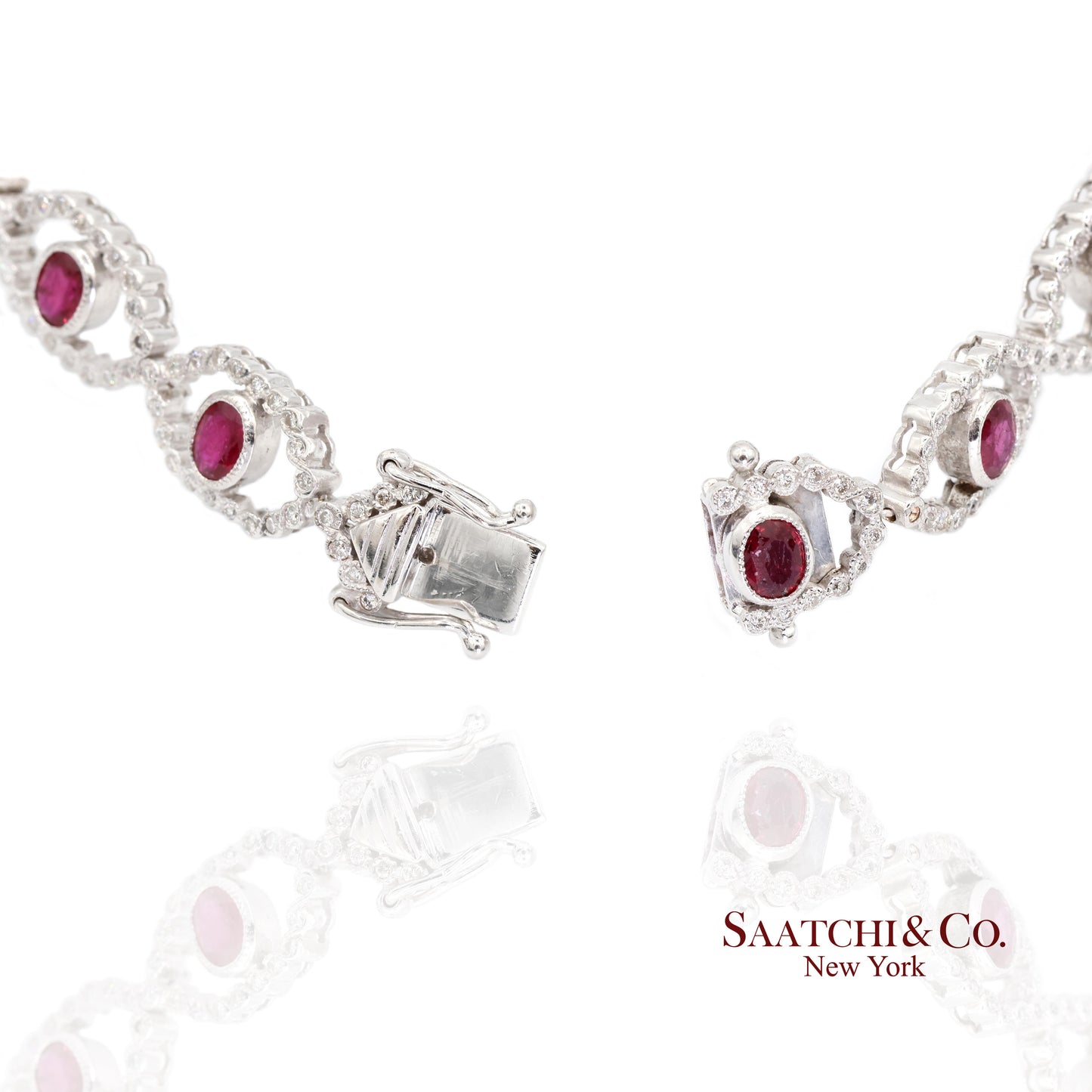 18k (750) White Gold Natural Ruby and Diamond Milgrain Bracelet