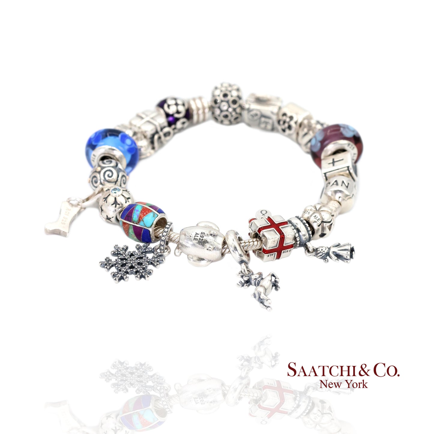 Pandora Charm Bracelet 925 Sterling Silver Womens 8in Vintage Authentic Lot
