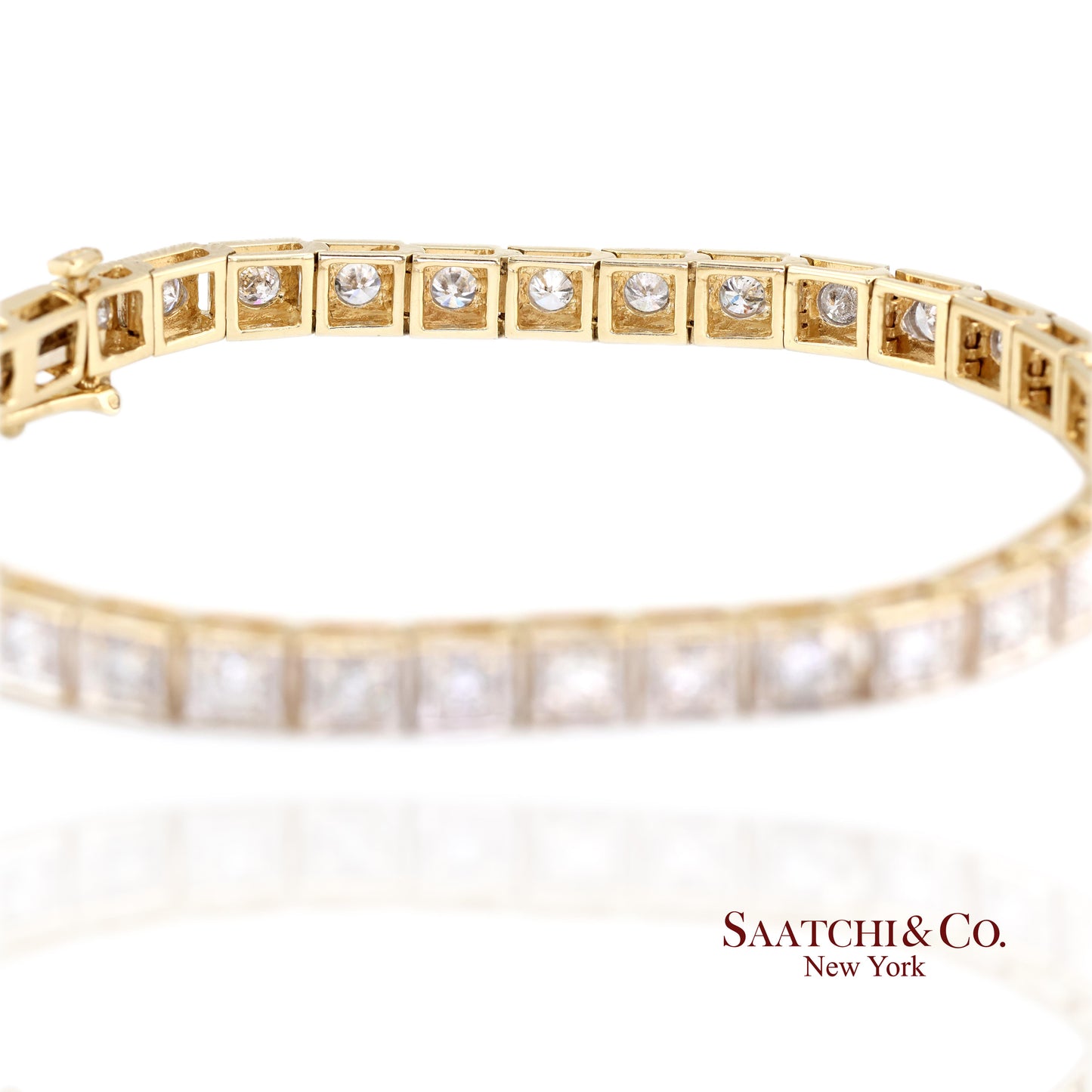 14k (585) Two Tone Yellow White Gold And Natural Diamond Tennis Bracelet 7 inch