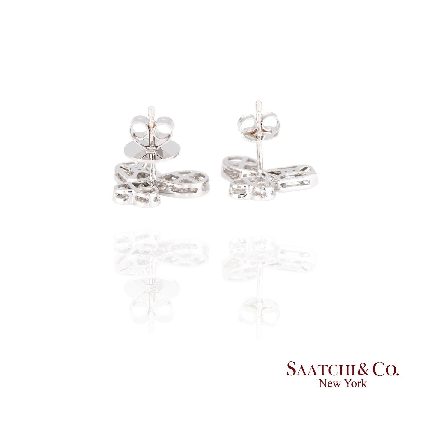 18K white gold Pie cut Pear and Emerald shape natural diamond Earring