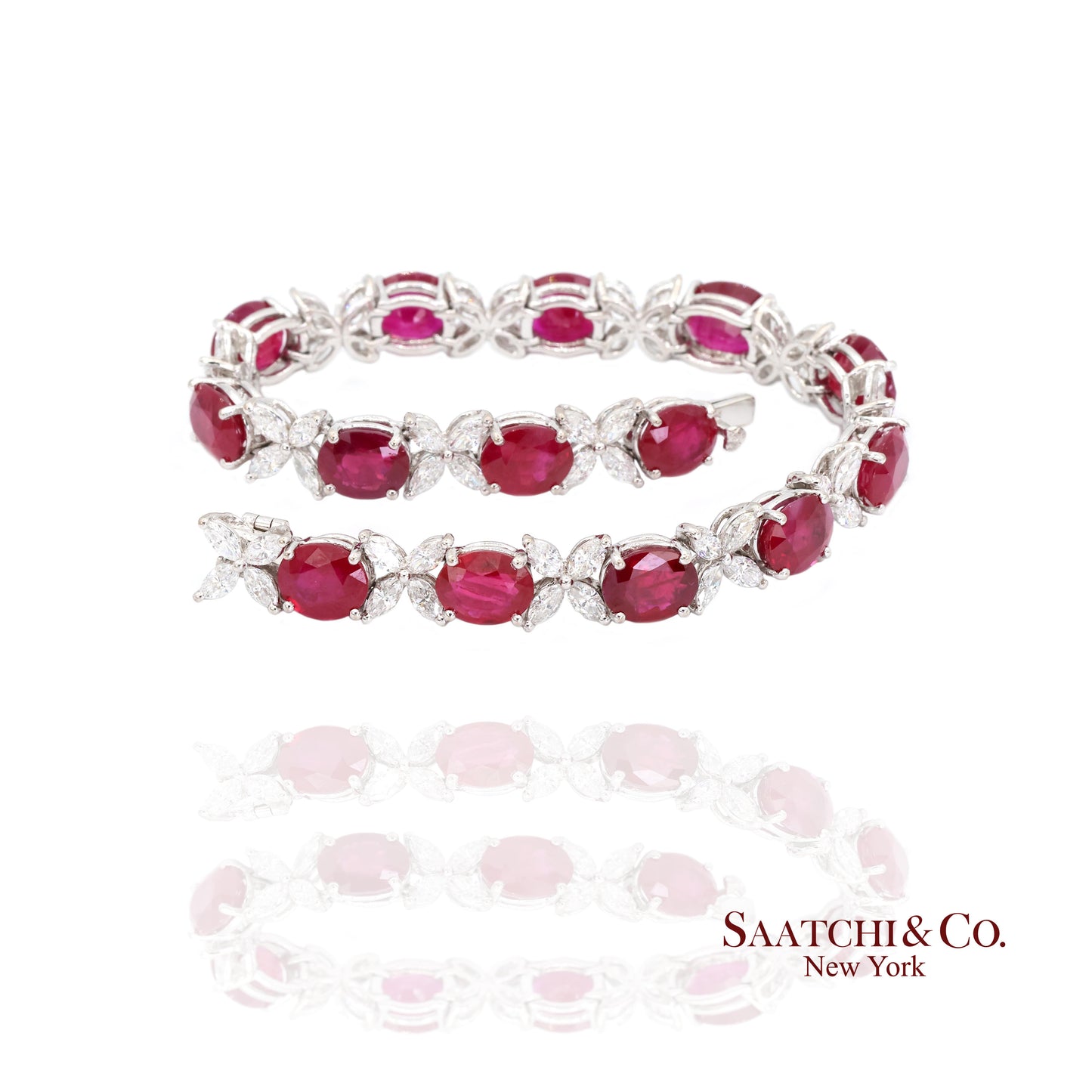 18K (750) White Gold Natural Burmese Ruby and Diamond Bracelet