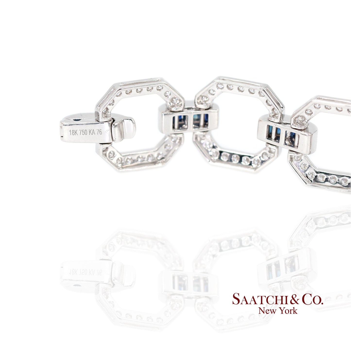 18k Sapphire Diamond Bracelet Womens White Gold 7.42in Milgrain Art Deco
