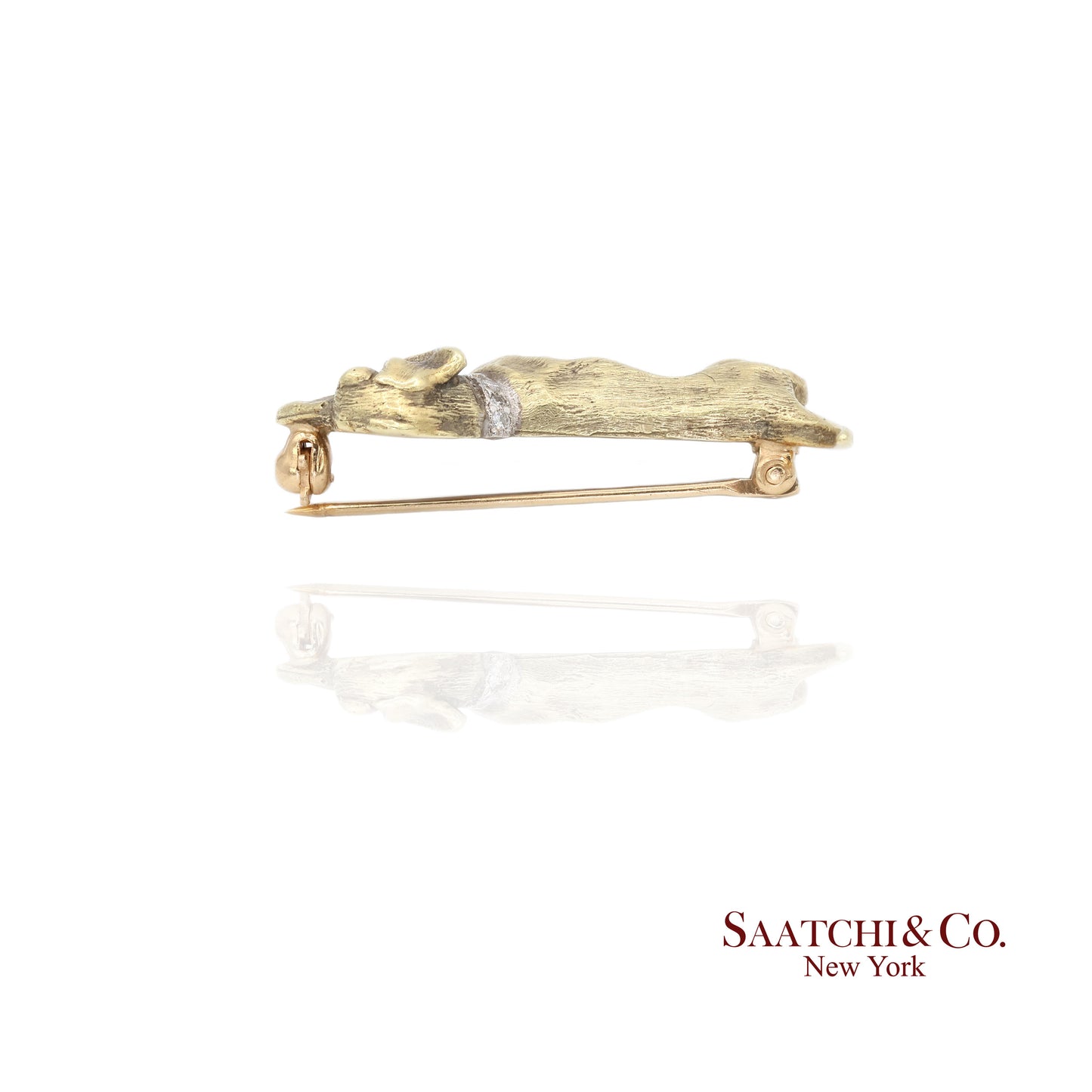 14k (585) Yellow Gold Natural Diamond Dachshund Brooch / Pin