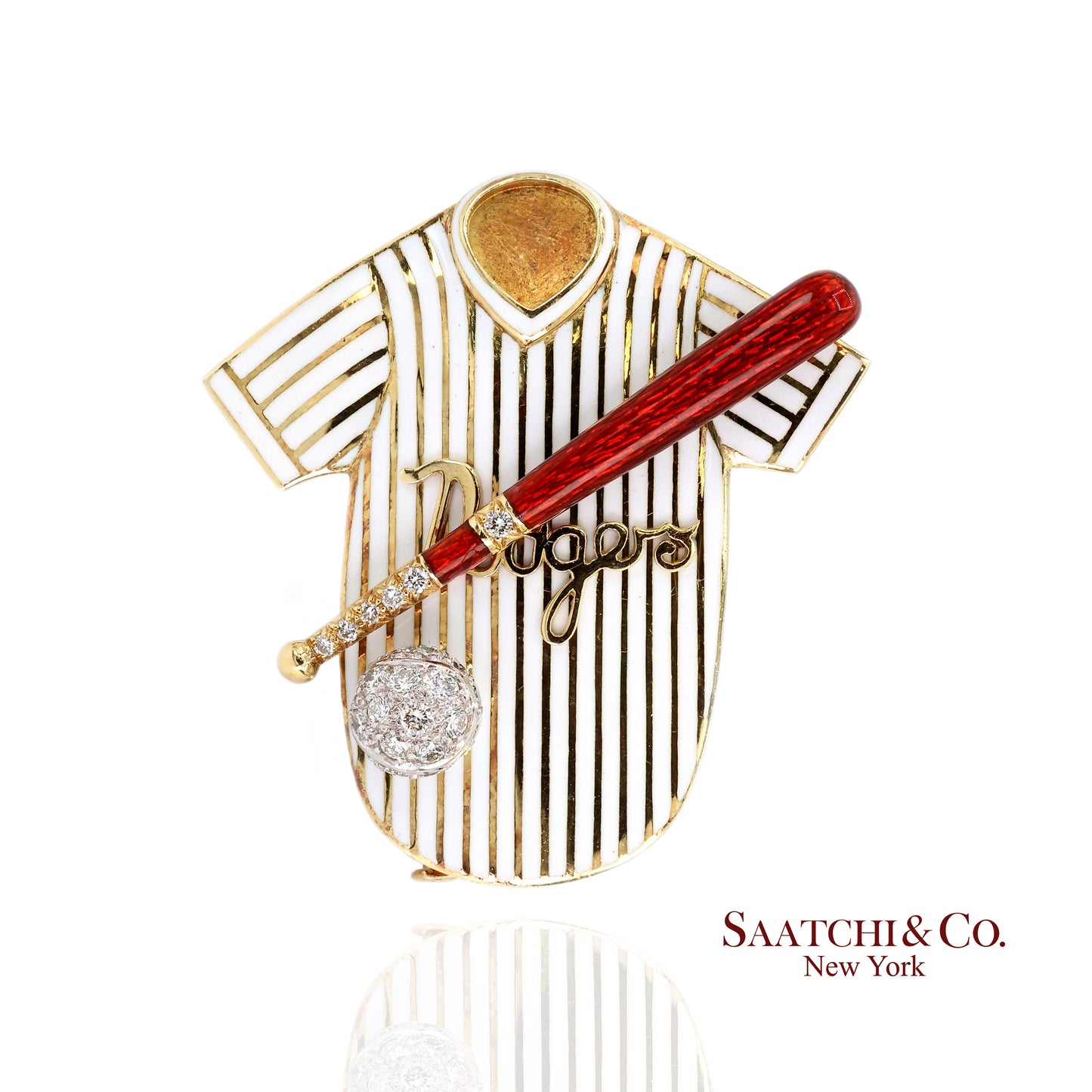 Dodgers Baseball Brooch Pin Pendant 18k Gold Diamond Enamel Sports