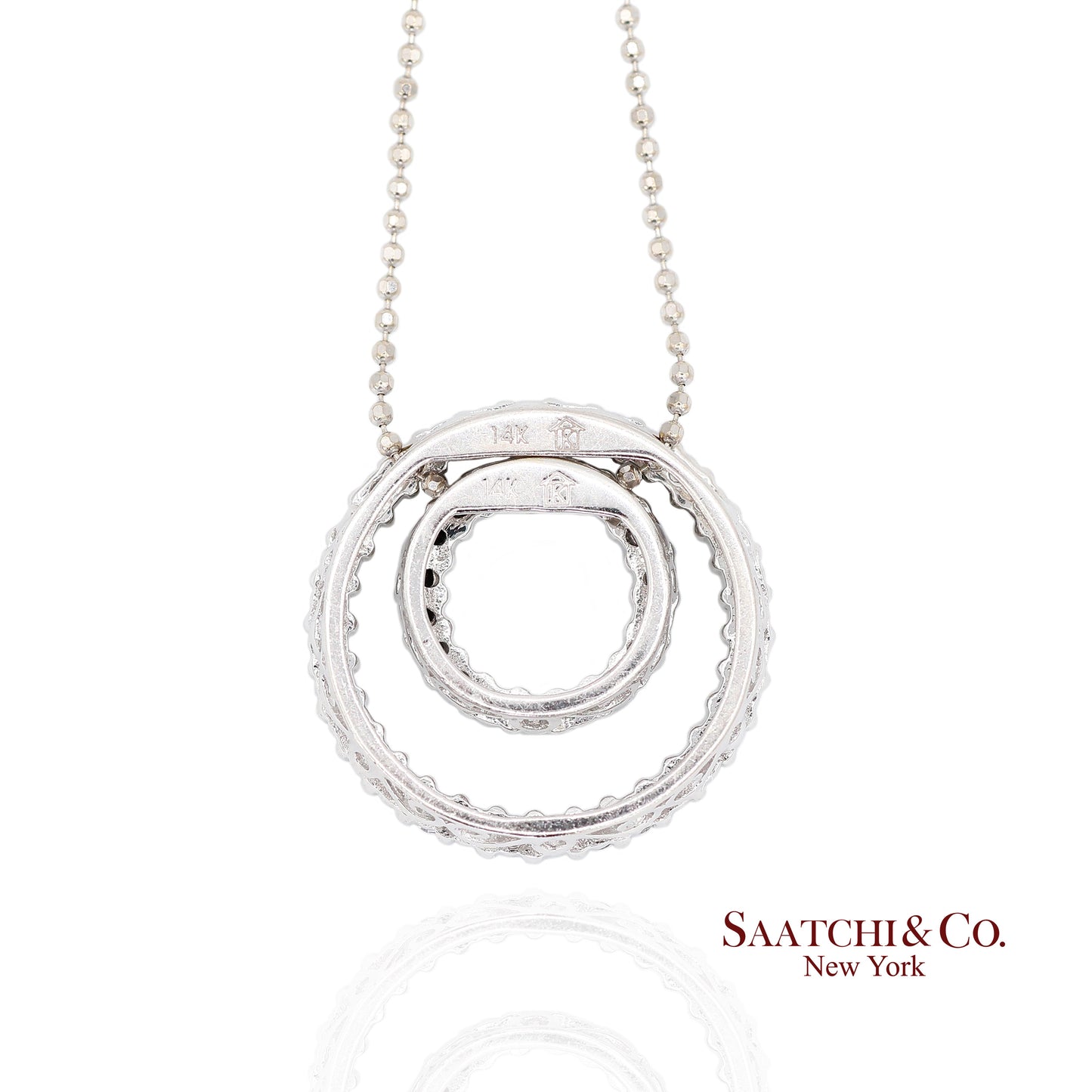 14K (585) White Gold Natural Black & White Diamond Pendant With Chain