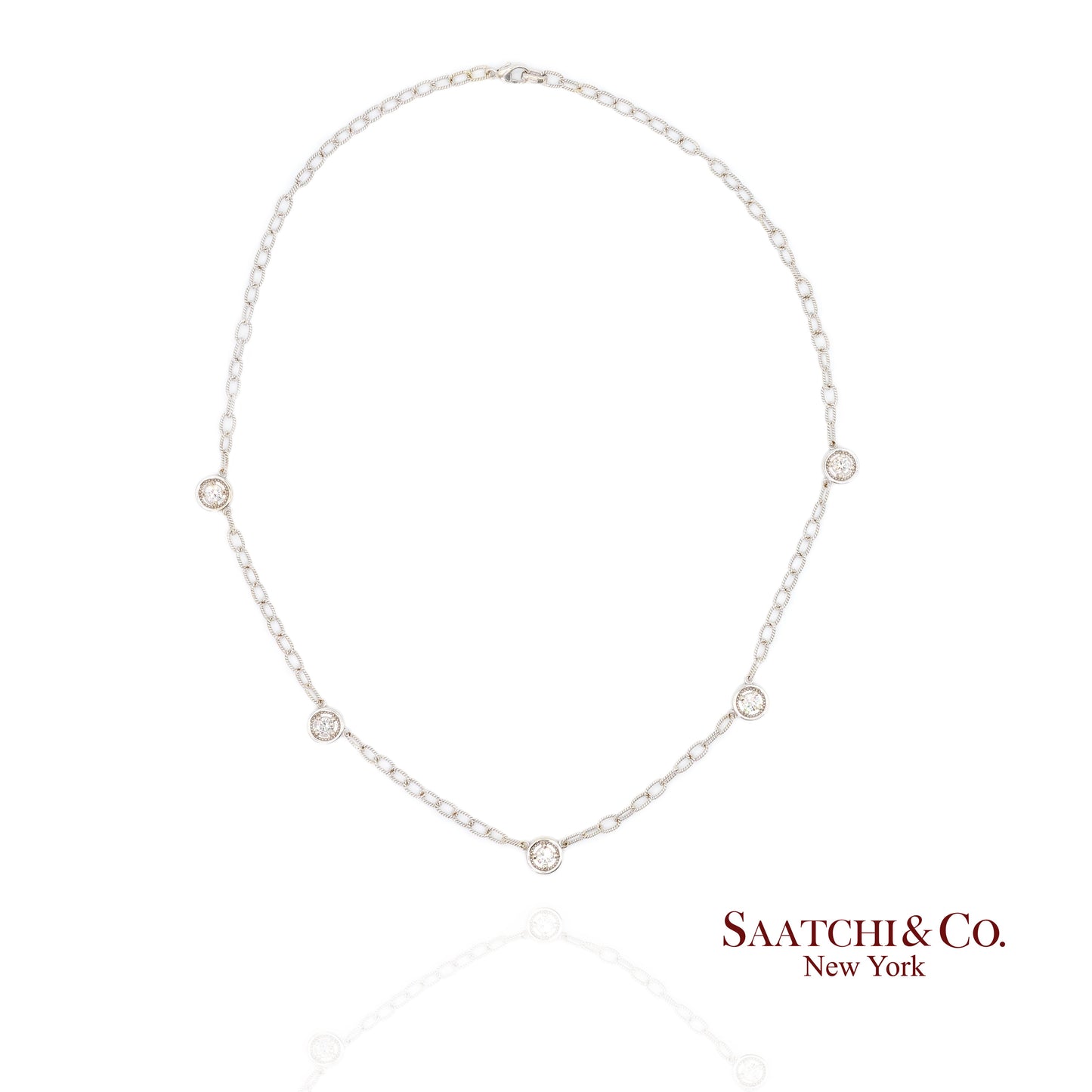 14k Diamond Station Necklace Womens 18in White Gold Minimalist Dainty Chic