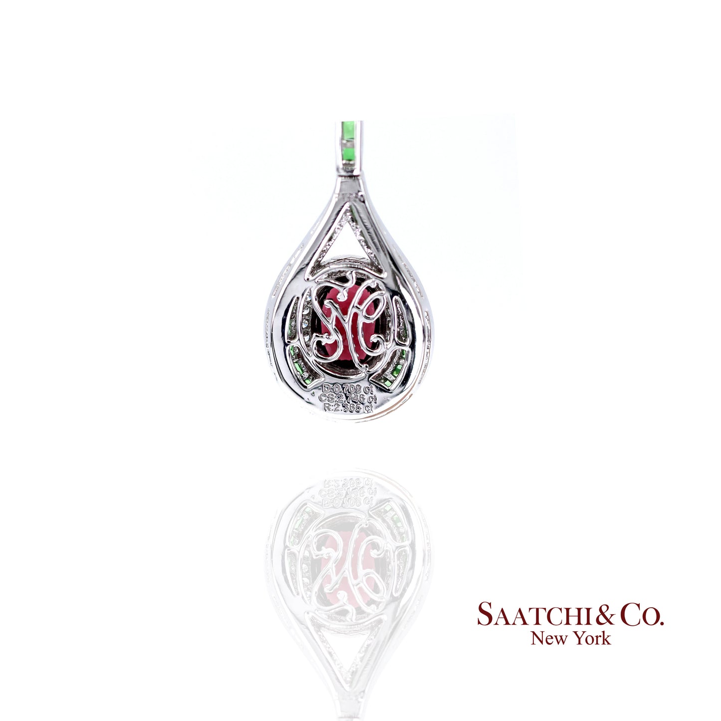 Platinum 950 Dangling Natural Ruby Emerald and Diamond Earring