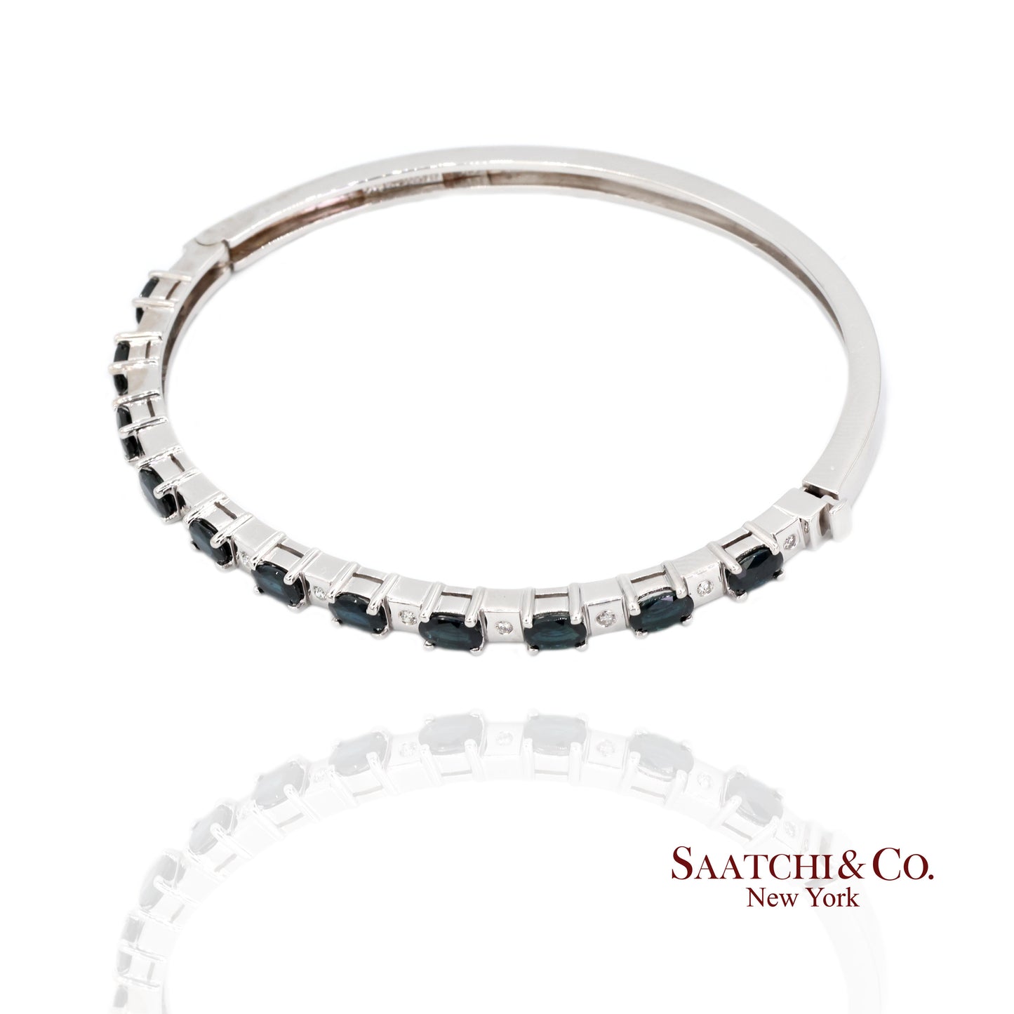 14k white gold Natural sapphire Natural Diamond Bracelet Bangle