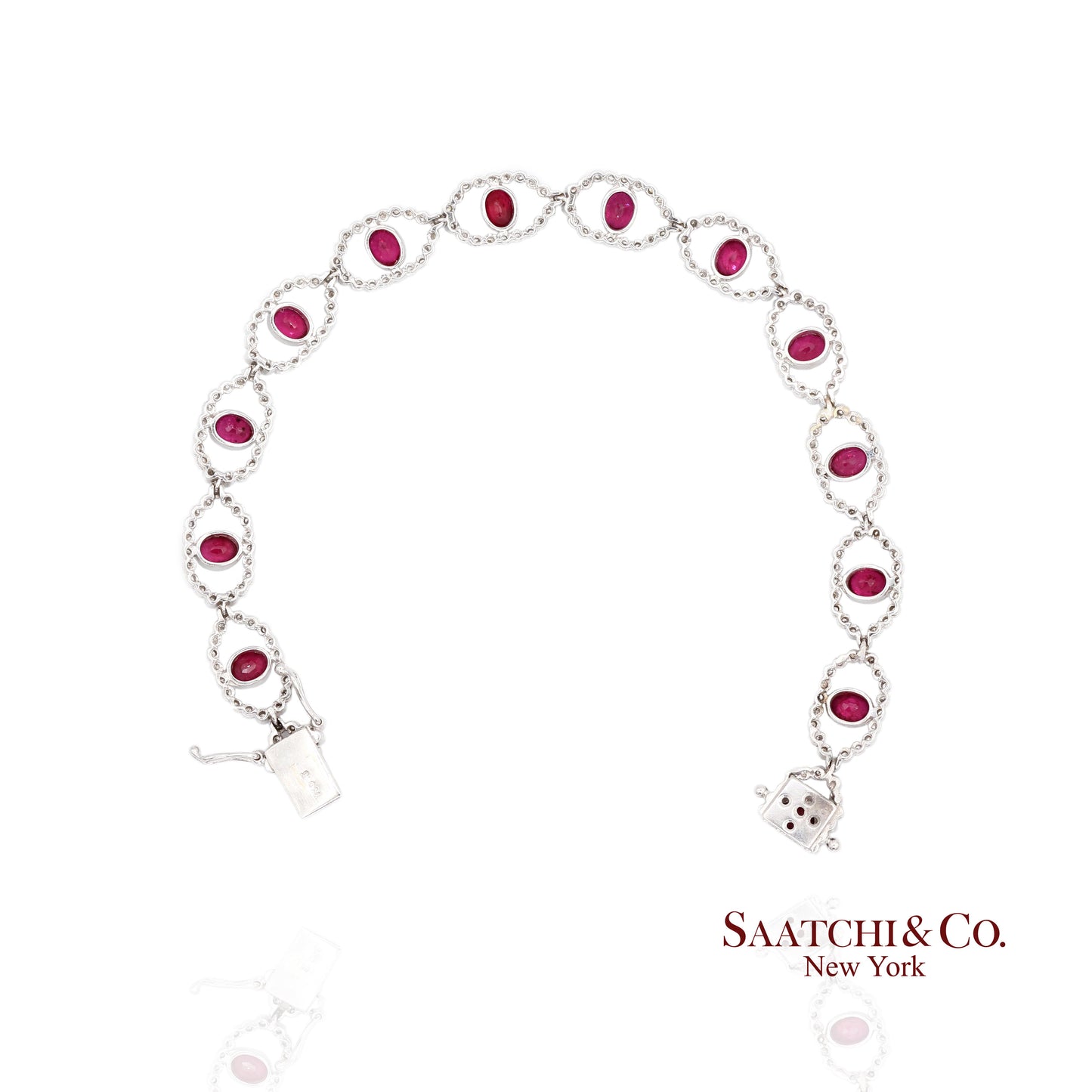 18k (750) White Gold Natural Ruby and Diamond Milgrain Bracelet