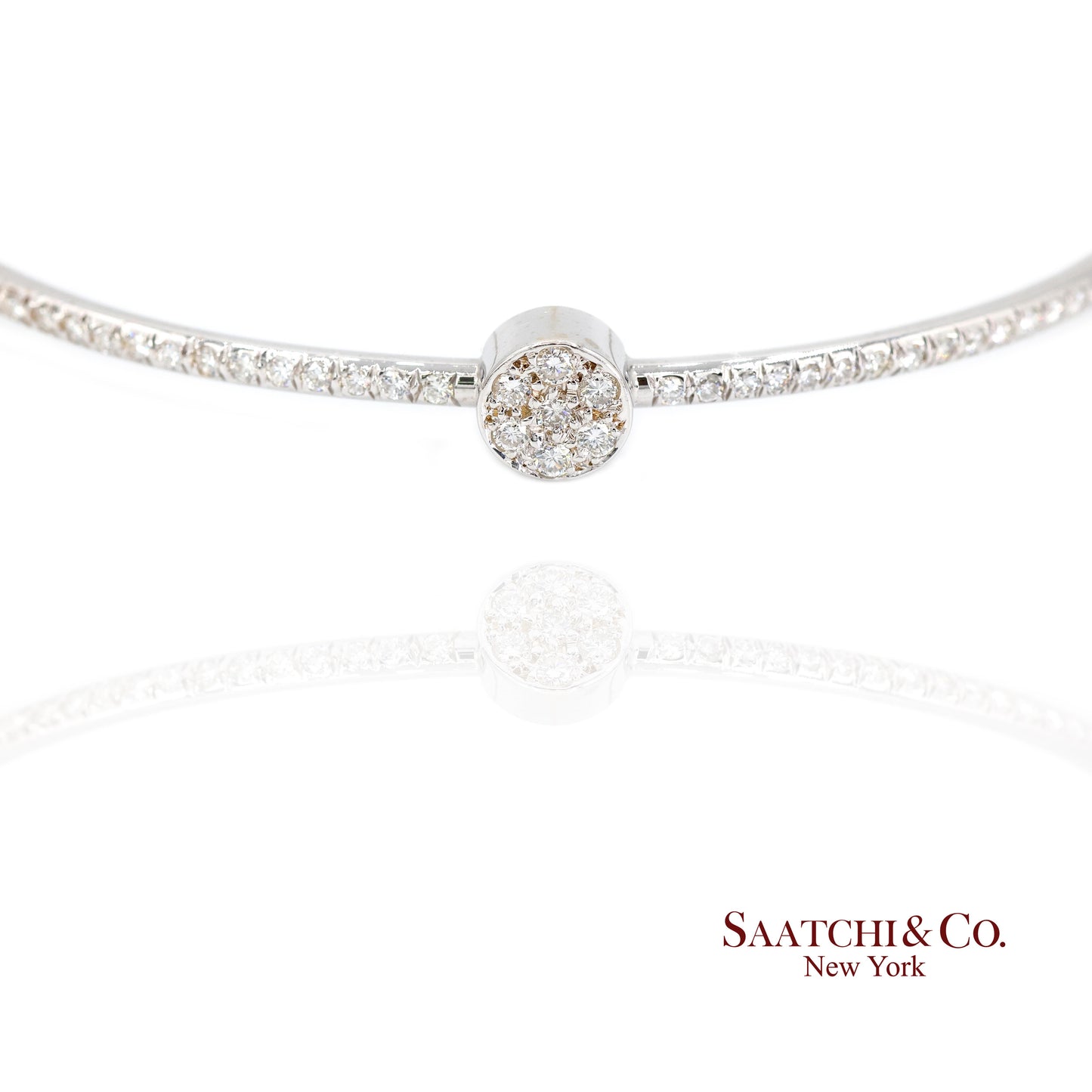18k Diamond Bangle Bracelet Womens White Gold VS Pave Modern Fine Jewelry