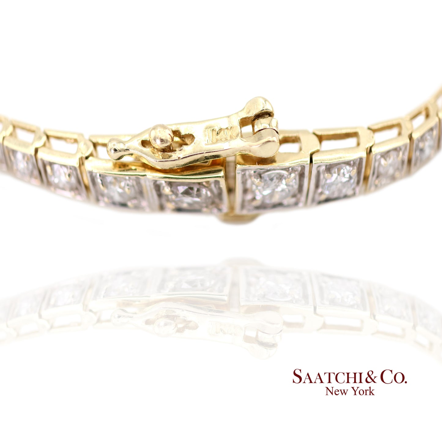14k (585) Two Tone Yellow White Gold And Natural Diamond Tennis Bracelet 7 inch