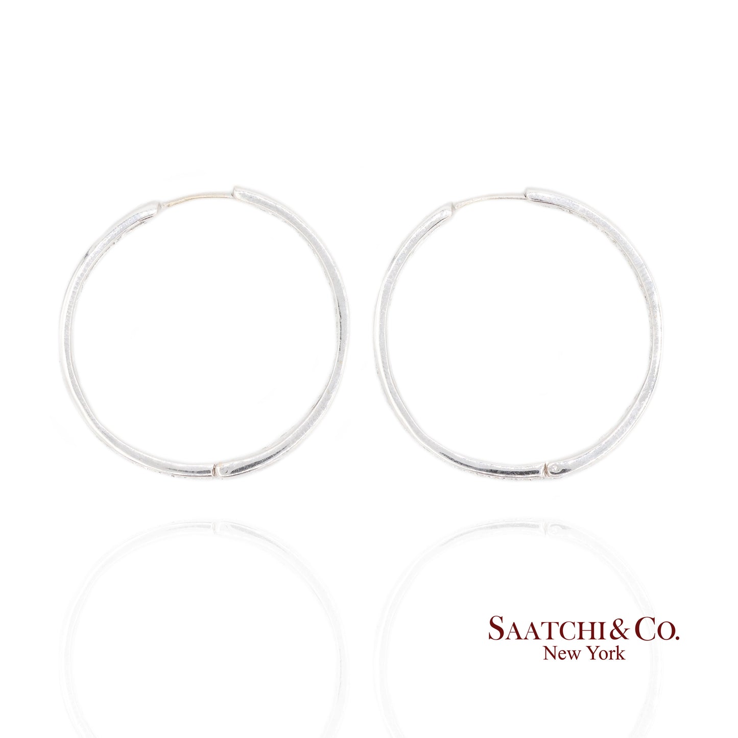 18K White Gold Natural Diamond Hoop Earrings In and Out Diamond