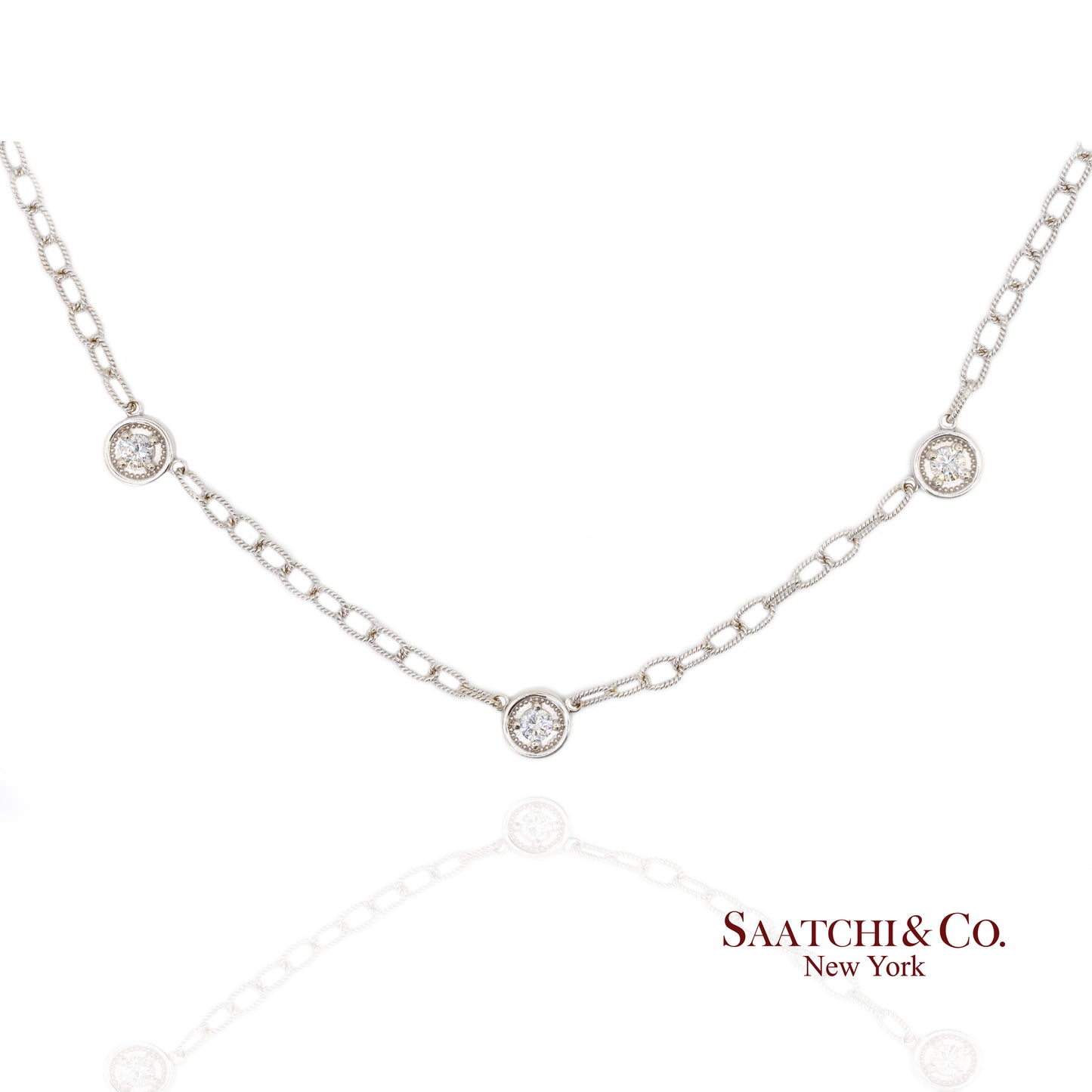 14k Diamond Station Necklace Womens 18in White Gold Minimalist Dainty Chic
