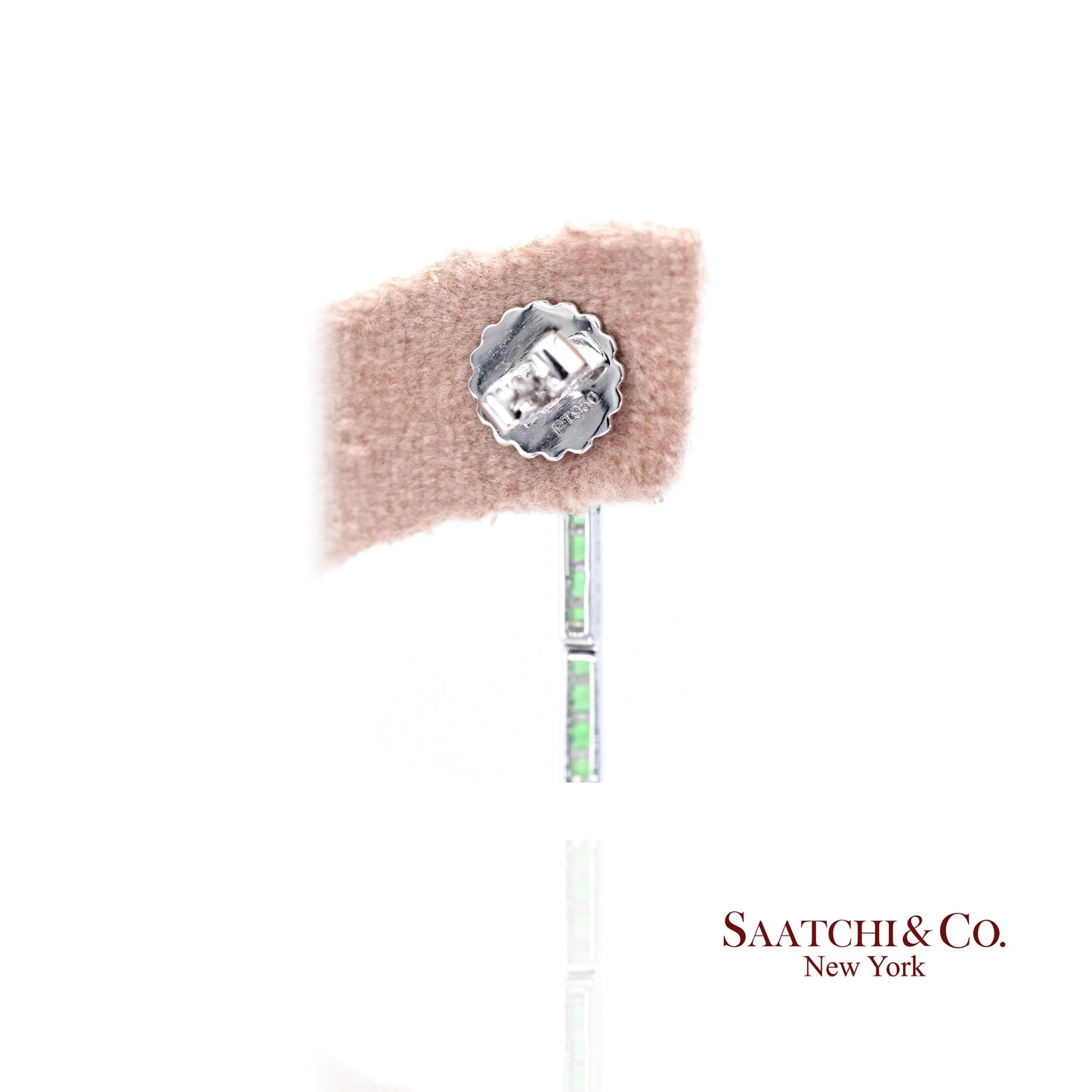 Platinum 950 Dangling Natural Ruby Emerald and Diamond Earring