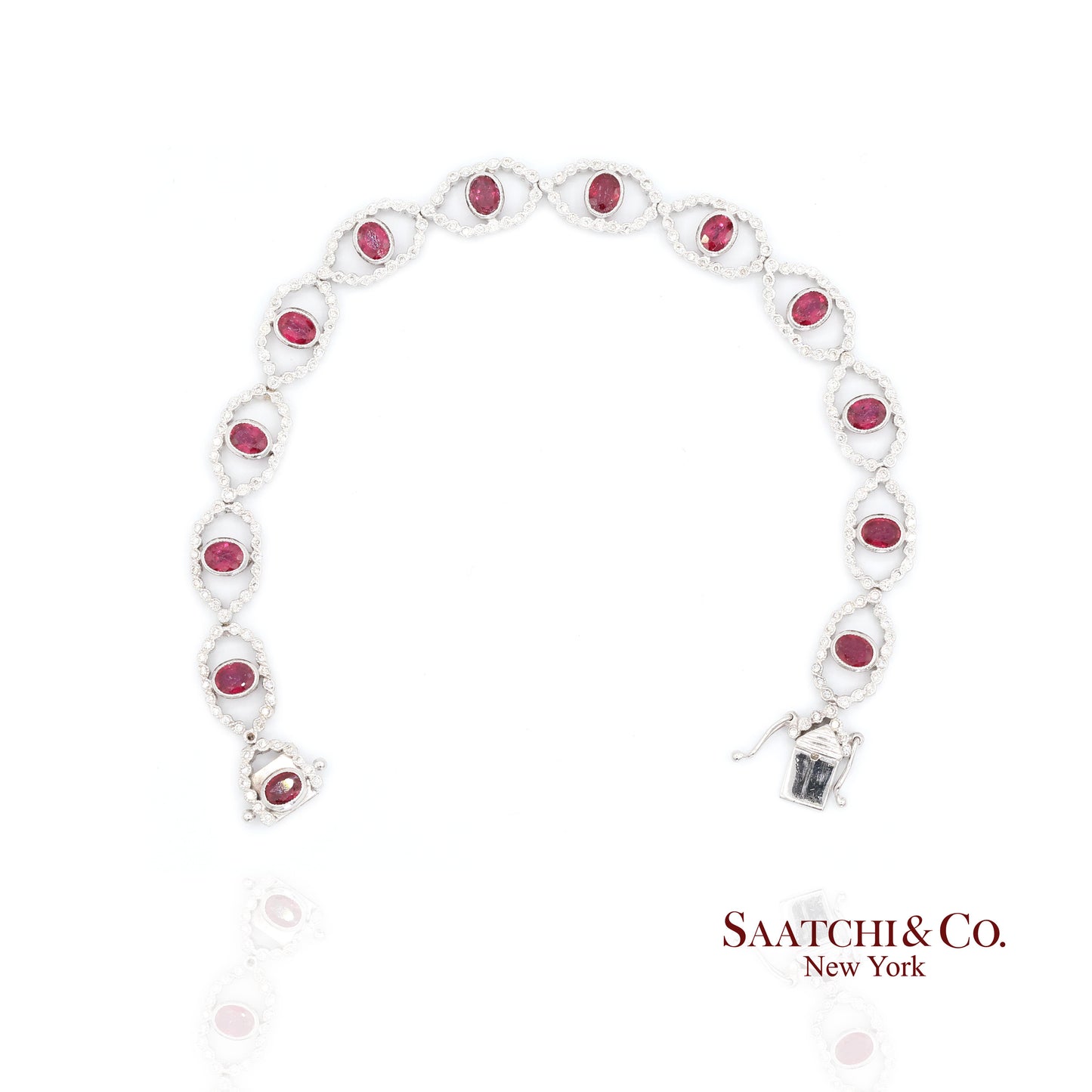 18k (750) White Gold Natural Ruby and Diamond Milgrain Bracelet