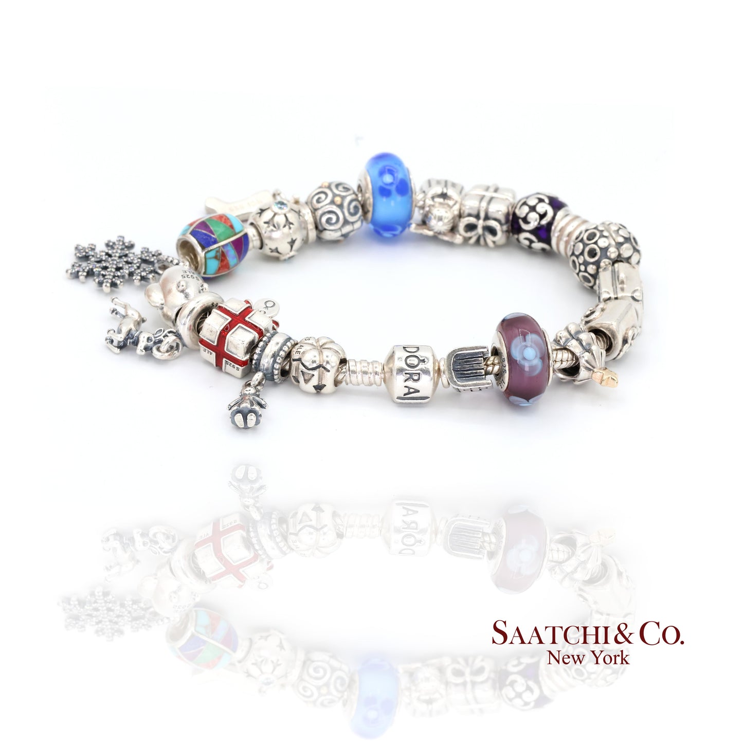 Pandora Charm Bracelet 925 Sterling Silver Womens 8in Vintage Authentic Lot
