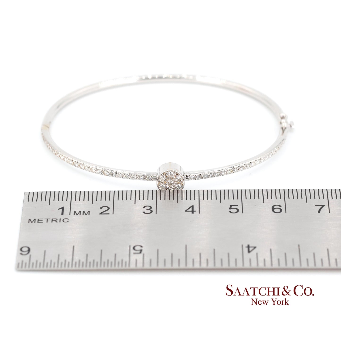 18k Diamond Bangle Bracelet Womens White Gold VS Pave Modern Fine Jewelry