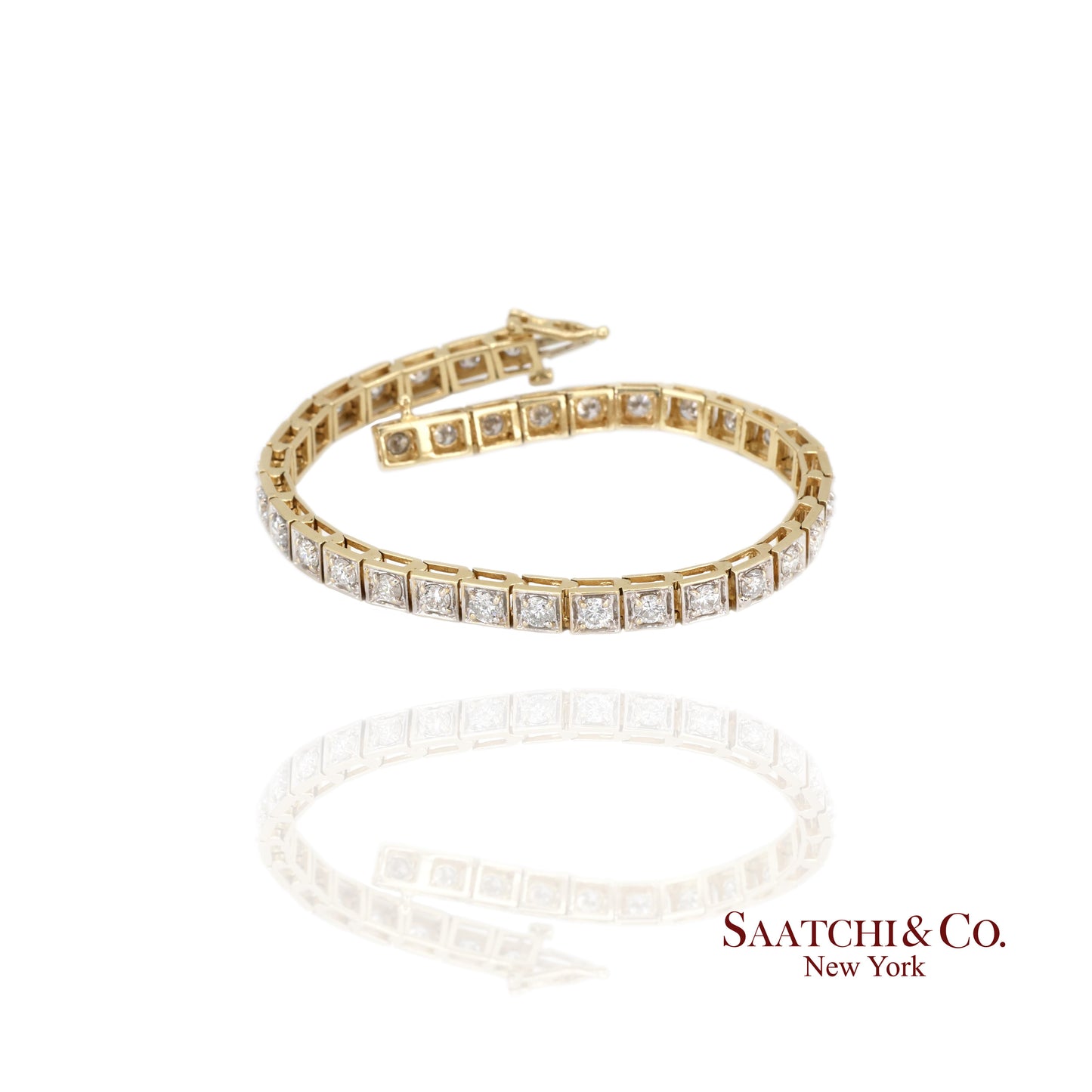 14k (585) Two Tone Yellow White Gold And Natural Diamond Tennis Bracelet 7 inch