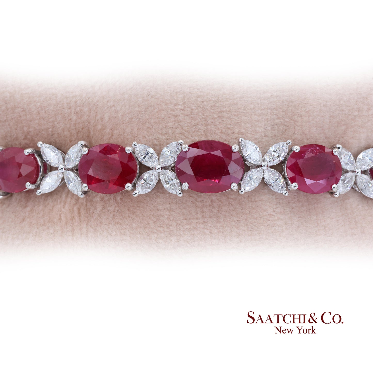 18K (750) White Gold Natural Burmese Ruby and Diamond Bracelet